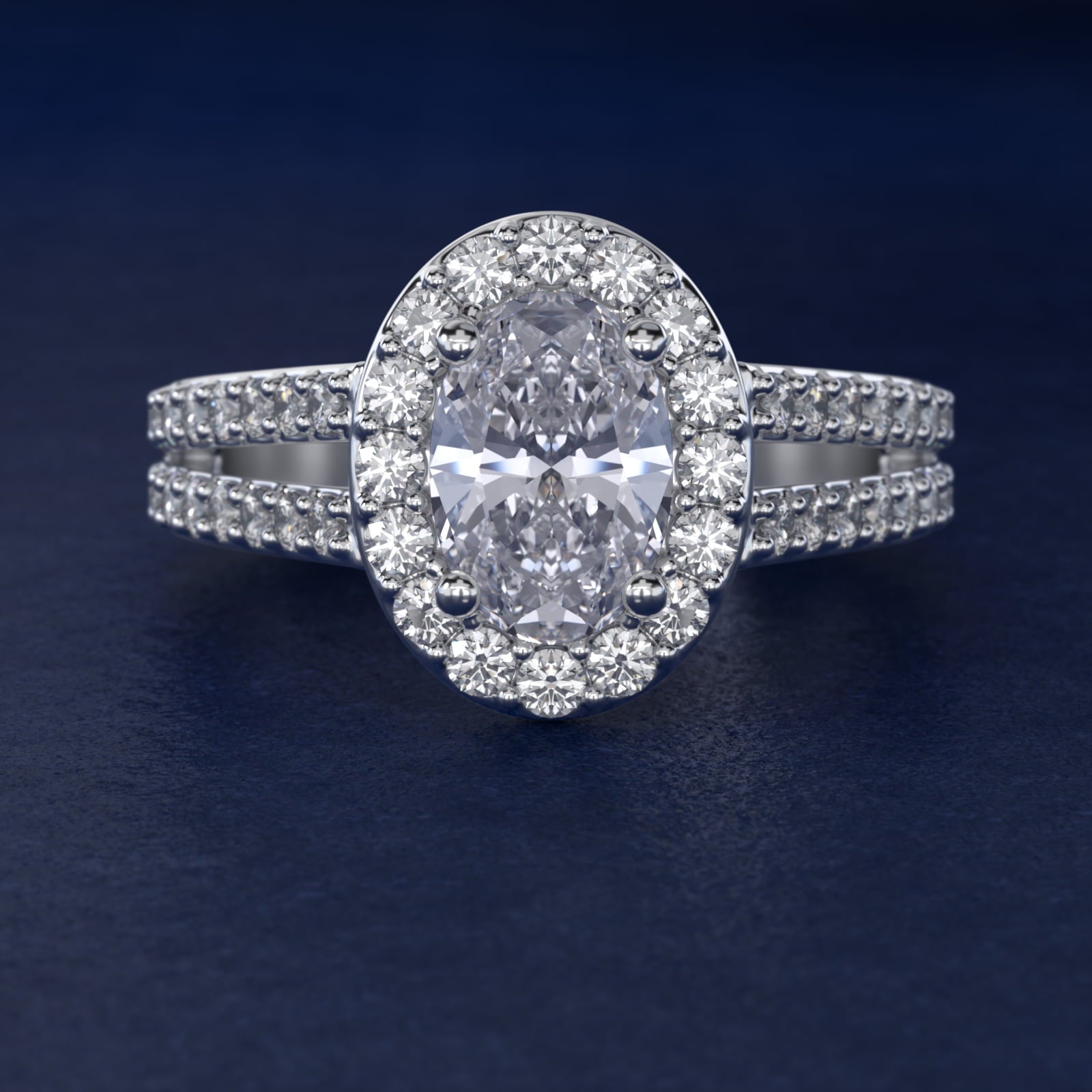 Split Shank Halo Diamond Engagement Ring in Platinum (3/8 ct. tw.) - Oval Center
