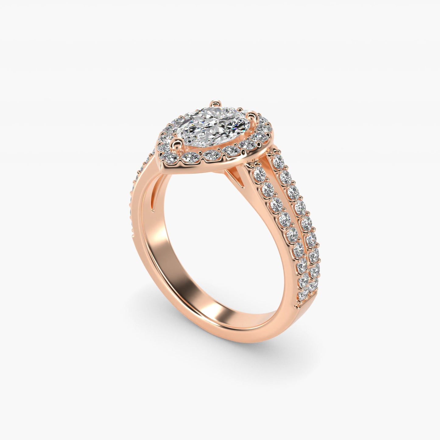 Split Shank Halo Diamond Engagement Ring in 14k Rose Gold (3/8 ct. tw.) - Pear Center