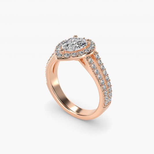 Split Shank Halo Diamond Engagement Ring in 14k Rose Gold (3/8 ct. tw.) - Pear Center