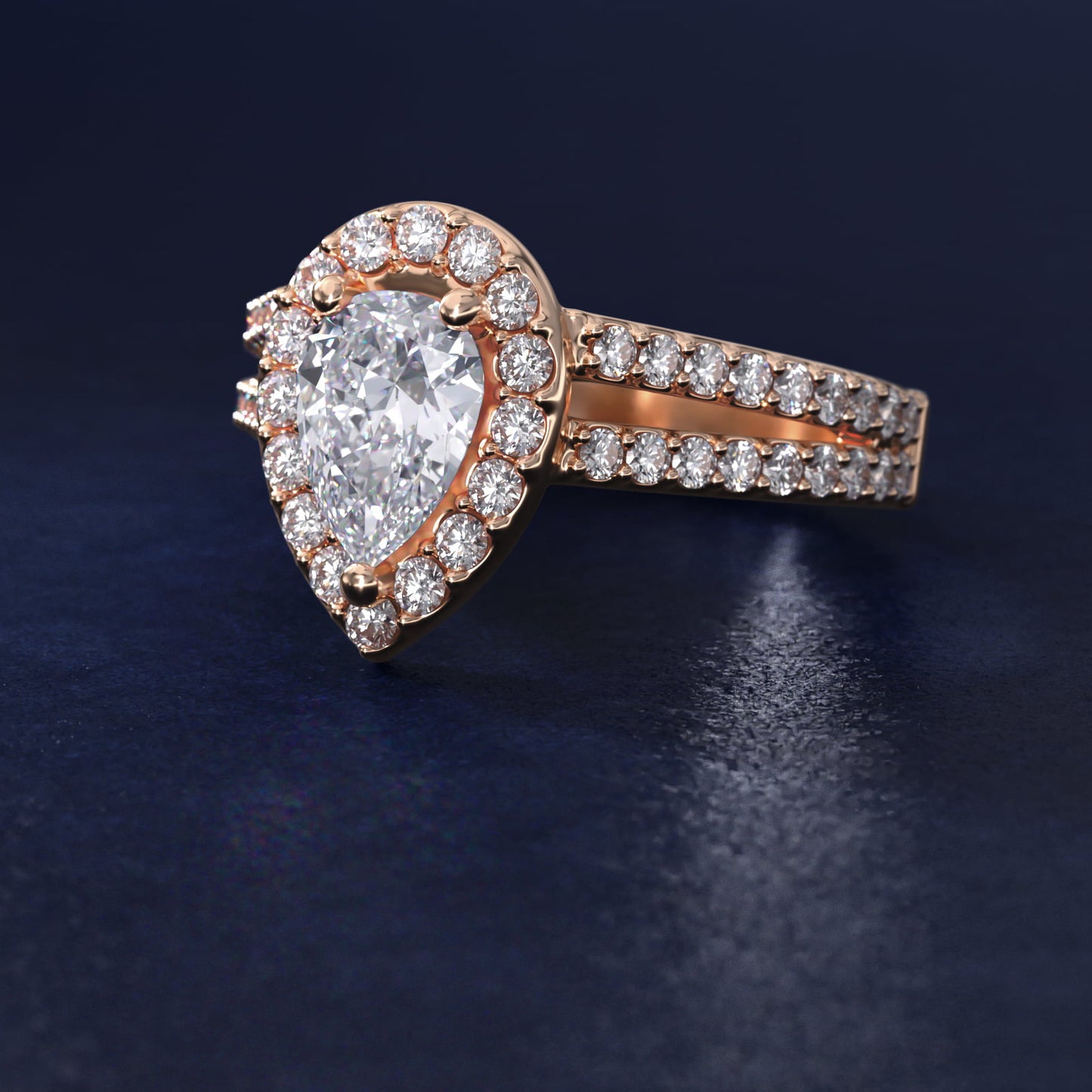 Split Shank Halo Diamond Engagement Ring in 14k Rose Gold (3/8 ct. tw.) - Pear Center