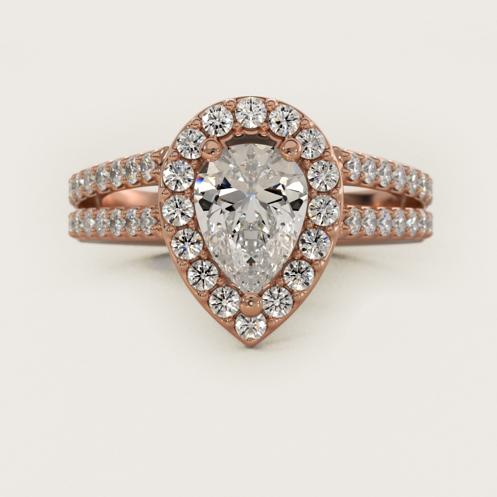 Split Shank Halo Diamond Engagement Ring in 14k Rose Gold (3/8 ct. tw.) - Pear Center