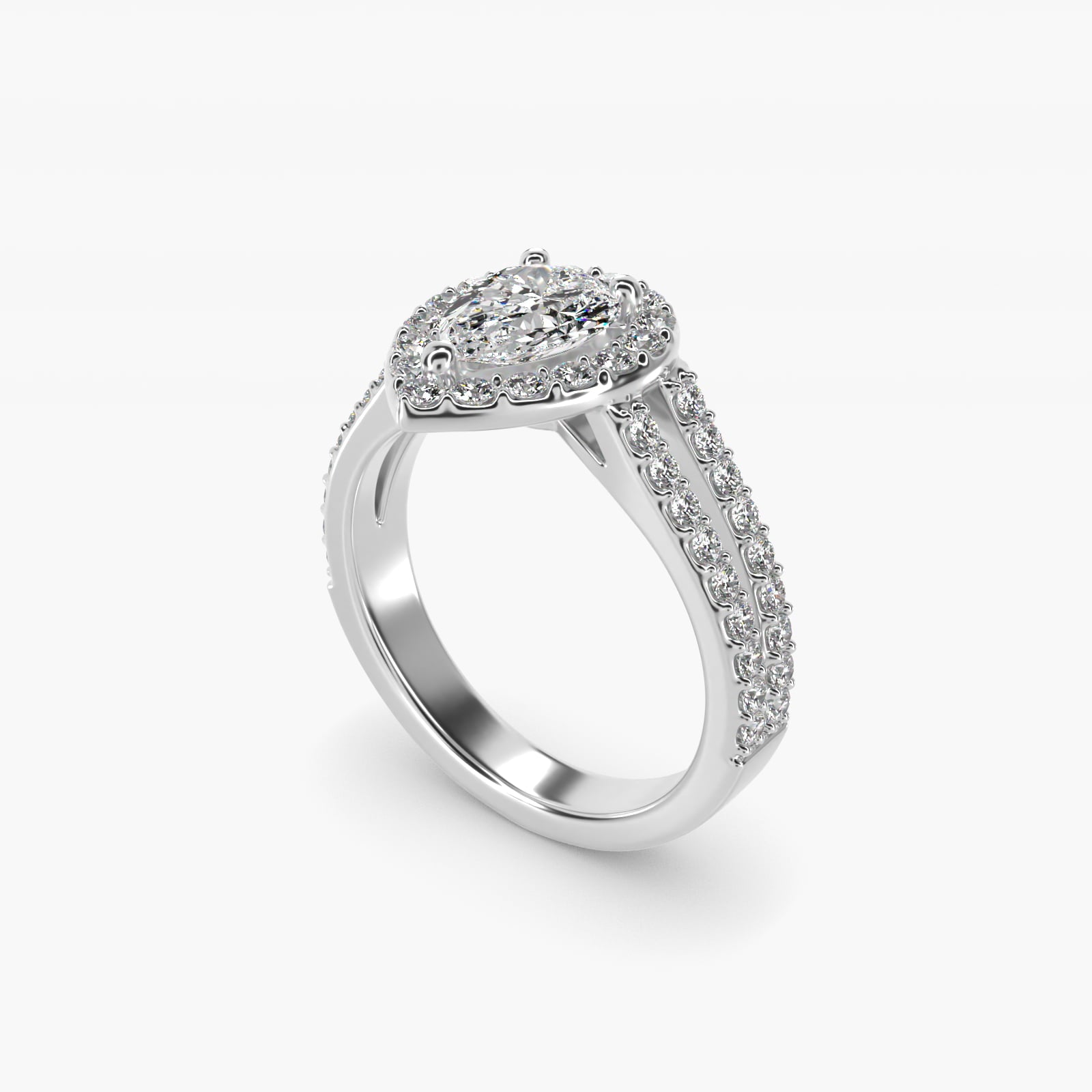 Split Shank Halo Diamond Engagement Ring in 14k White Gold (3/8 ct. tw.) - Pear Center