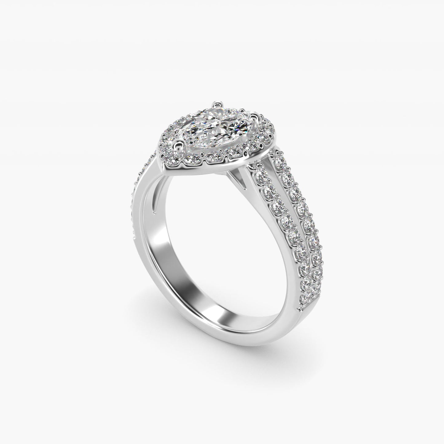 Split Shank Halo Diamond Engagement Ring in 18k White Gold (3/8 ct. tw.) - Pear Center
