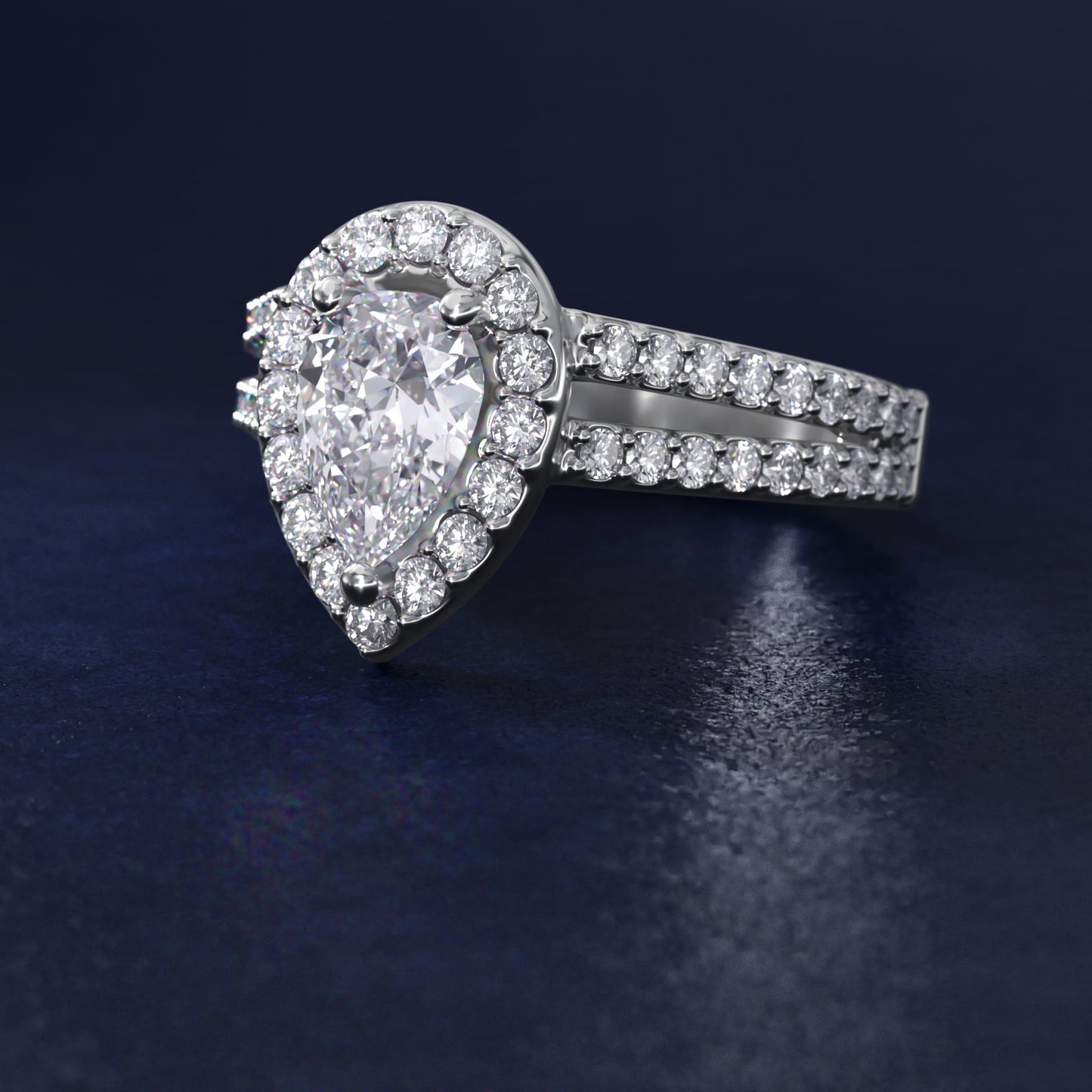 Split Shank Halo Diamond Engagement Ring in 14k White Gold (3/8 ct. tw.) - Pear Center