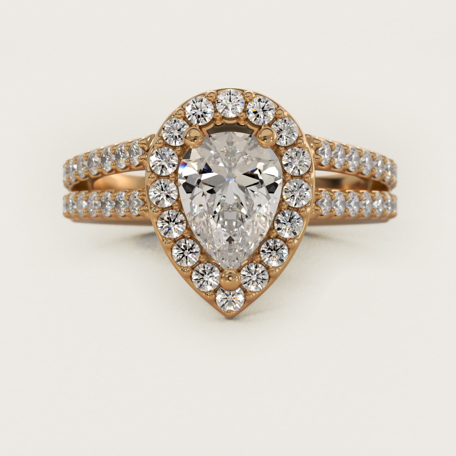 Split Shank Halo Diamond Engagement Ring in 18k Yellow Gold (3/8 ct. tw.) - Pear Center