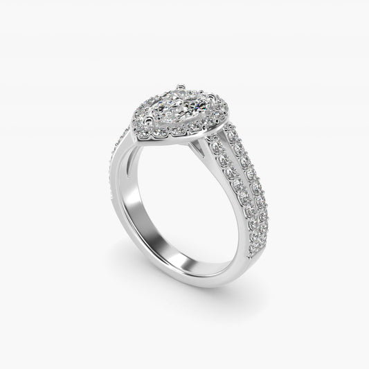 Split Shank Halo Diamond Engagement Ring in Platinum (3/8 ct. tw.) - Pear Center