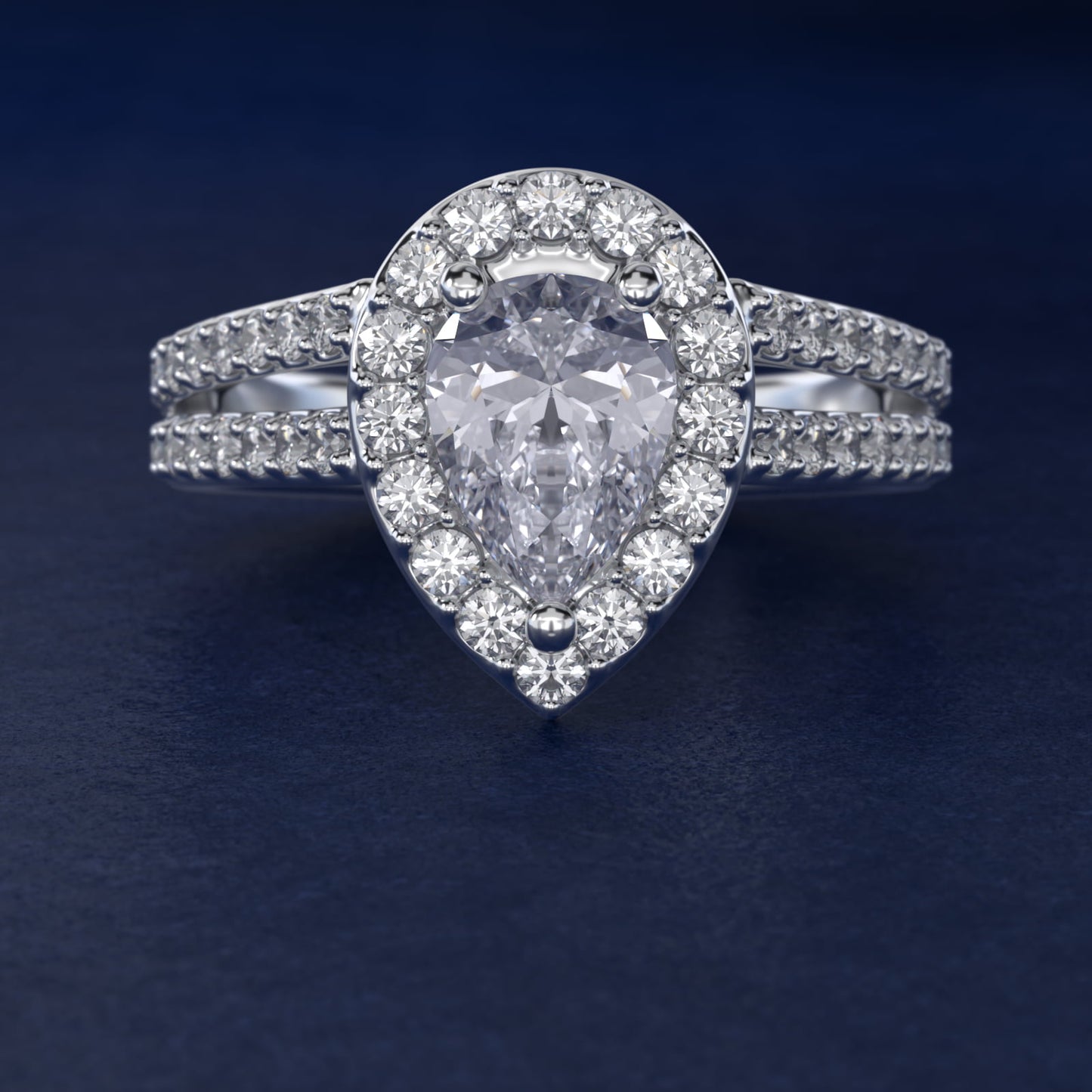 Split Shank Halo Diamond Engagement Ring in Platinum (3/8 ct. tw.) - Pear Center