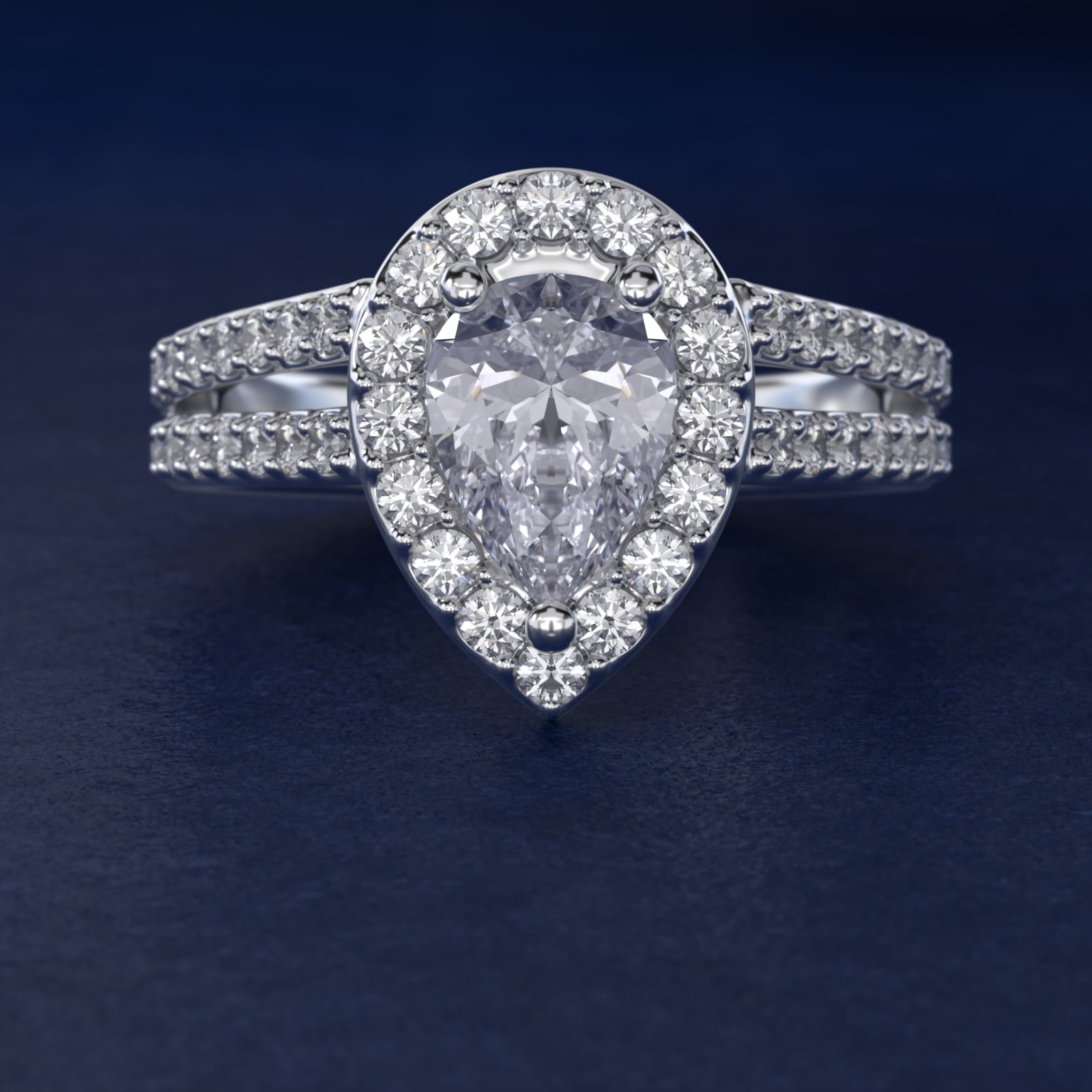 Split Shank Halo Diamond Engagement Ring in Platinum (3/8 ct. tw.) - Pear Center