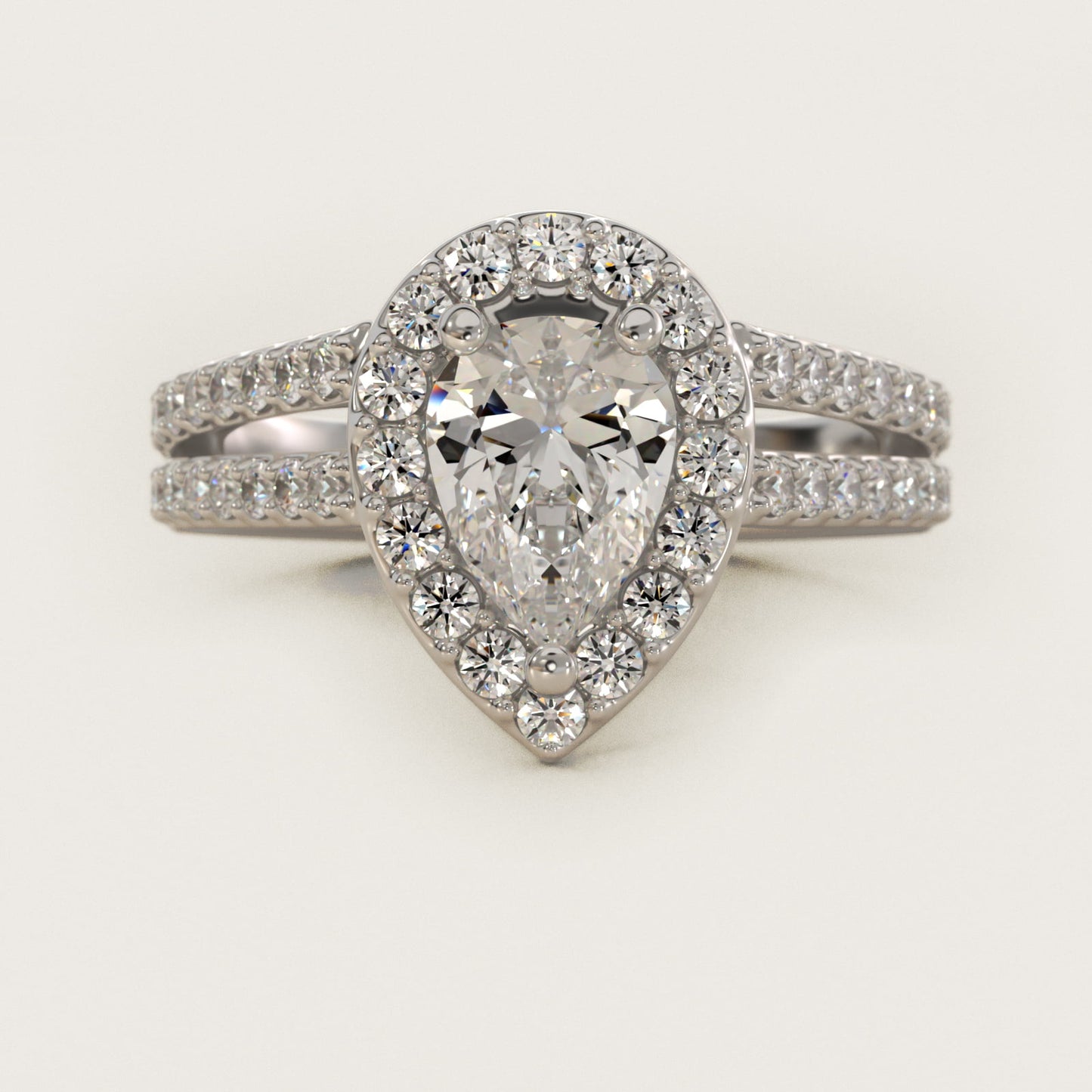 Split Shank Halo Diamond Engagement Ring in Platinum (3/8 ct. tw.) - Pear Center