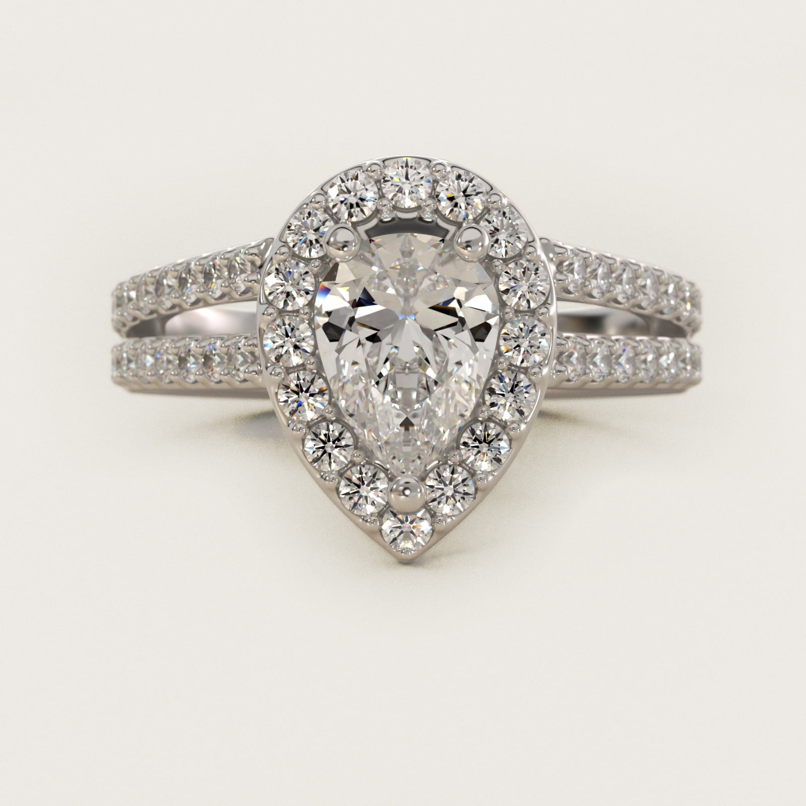 Split Shank Halo Diamond Engagement Ring in Platinum (3/8 ct. tw.) - Pear Center