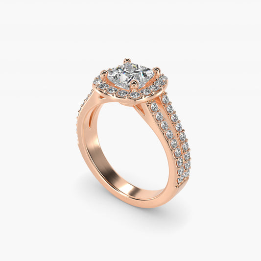 Split Shank Halo Diamond Engagement Ring in 18k Rose Gold (3/8 ct. tw.) - Princess Center