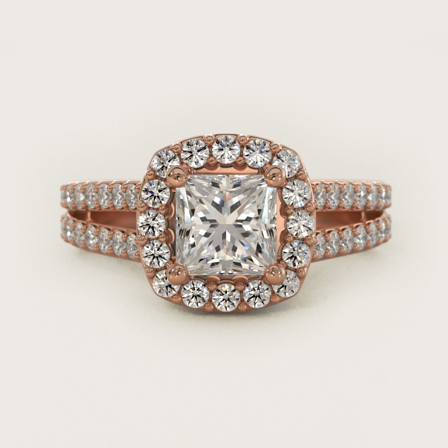 Split Shank Halo Diamond Engagement Ring in 14k Rose Gold (3/8 ct. tw.) - Princess Center