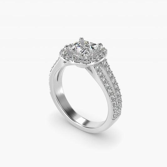 Split Shank Halo Diamond Engagement Ring in 18k White Gold (3/8 ct. tw.) - Princess Center