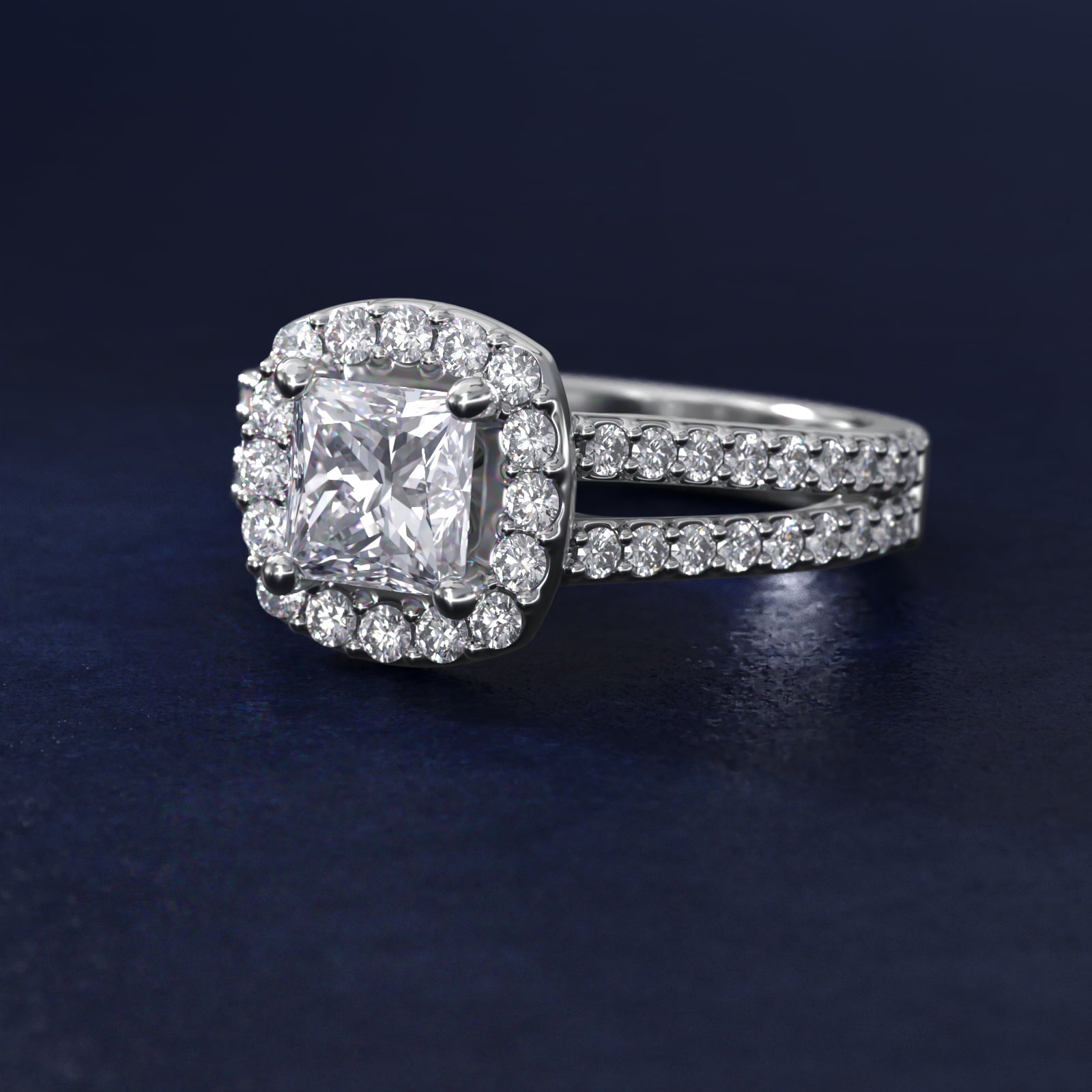 Split Shank Halo Diamond Engagement Ring in 18k White Gold (3/8 ct. tw.) - Princess Center