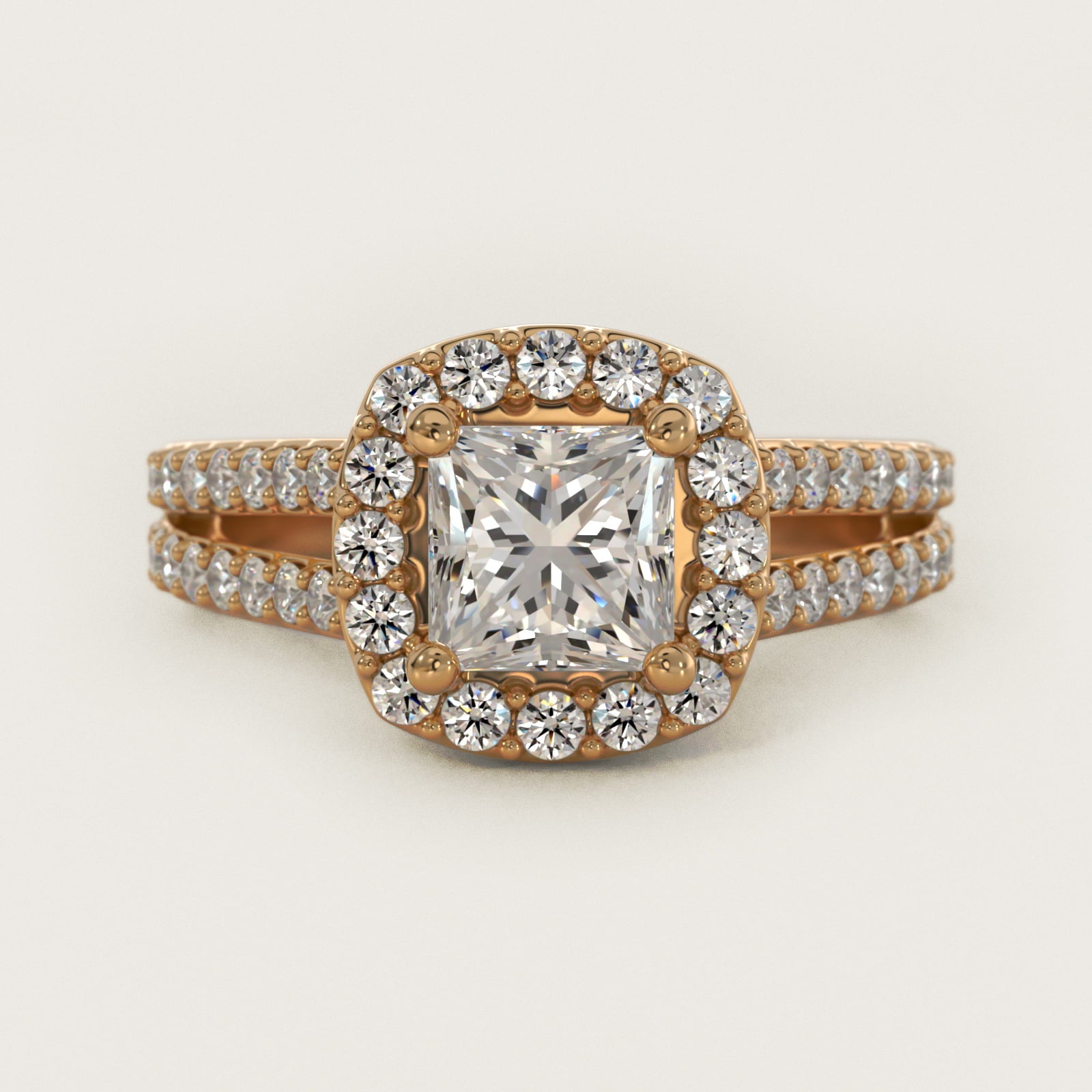 Split Shank Halo Diamond Engagement Ring in 14K Yellow Gold (3/8 ct. tw.) - Princess Center