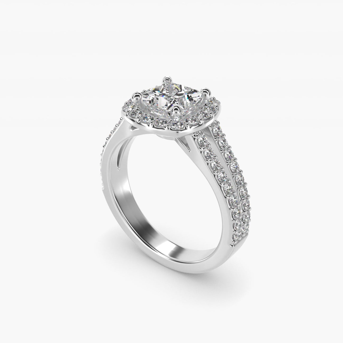Split Shank Halo Diamond Engagement Ring in Platinum (3/8 ct. tw.) - Princess Center