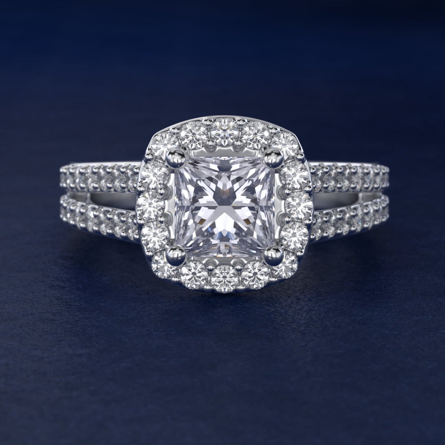 Split Shank Halo Diamond Engagement Ring in Platinum (3/8 ct. tw.) - Princess Center
