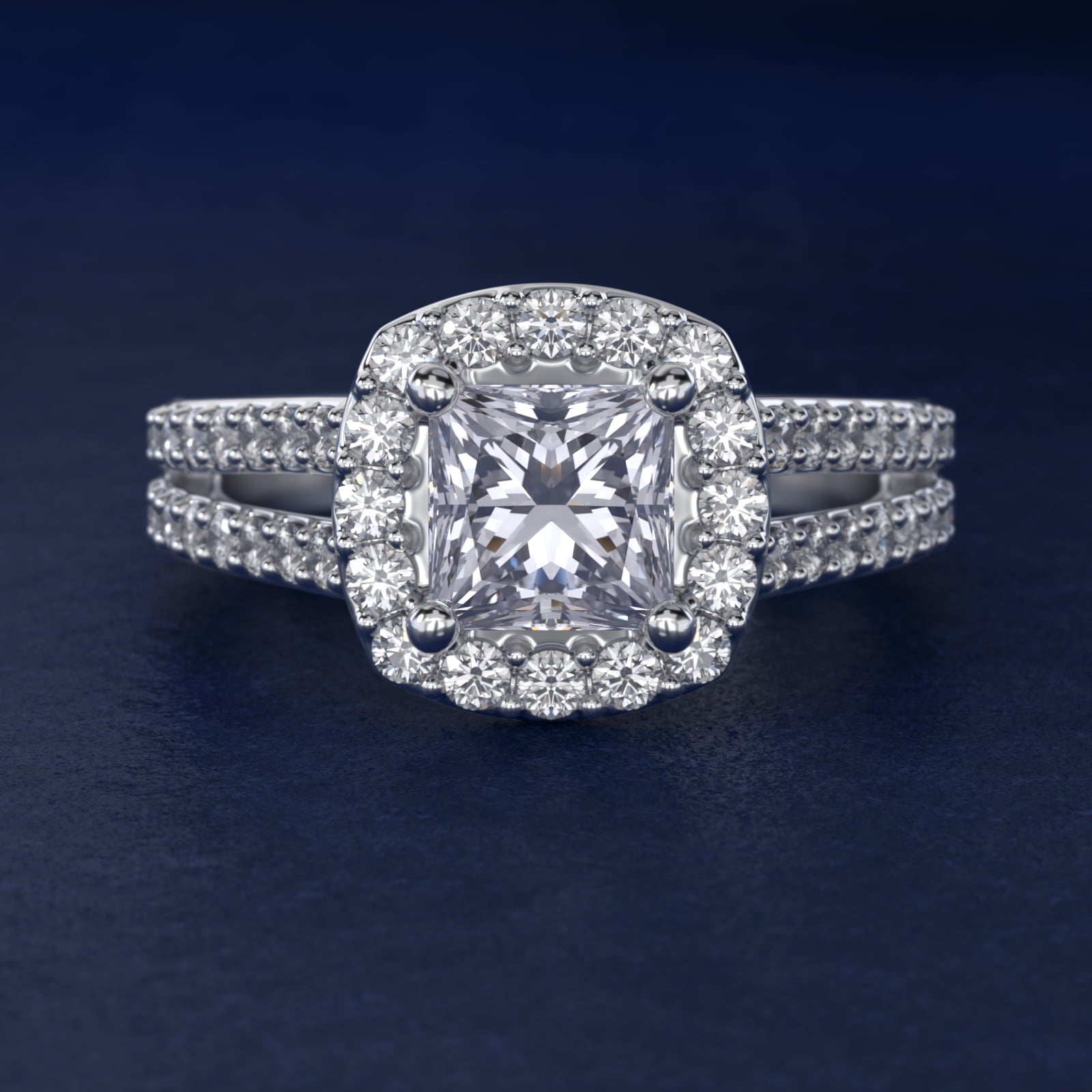 Split Shank Halo Diamond Engagement Ring in Platinum (3/8 ct. tw.) - Princess Center