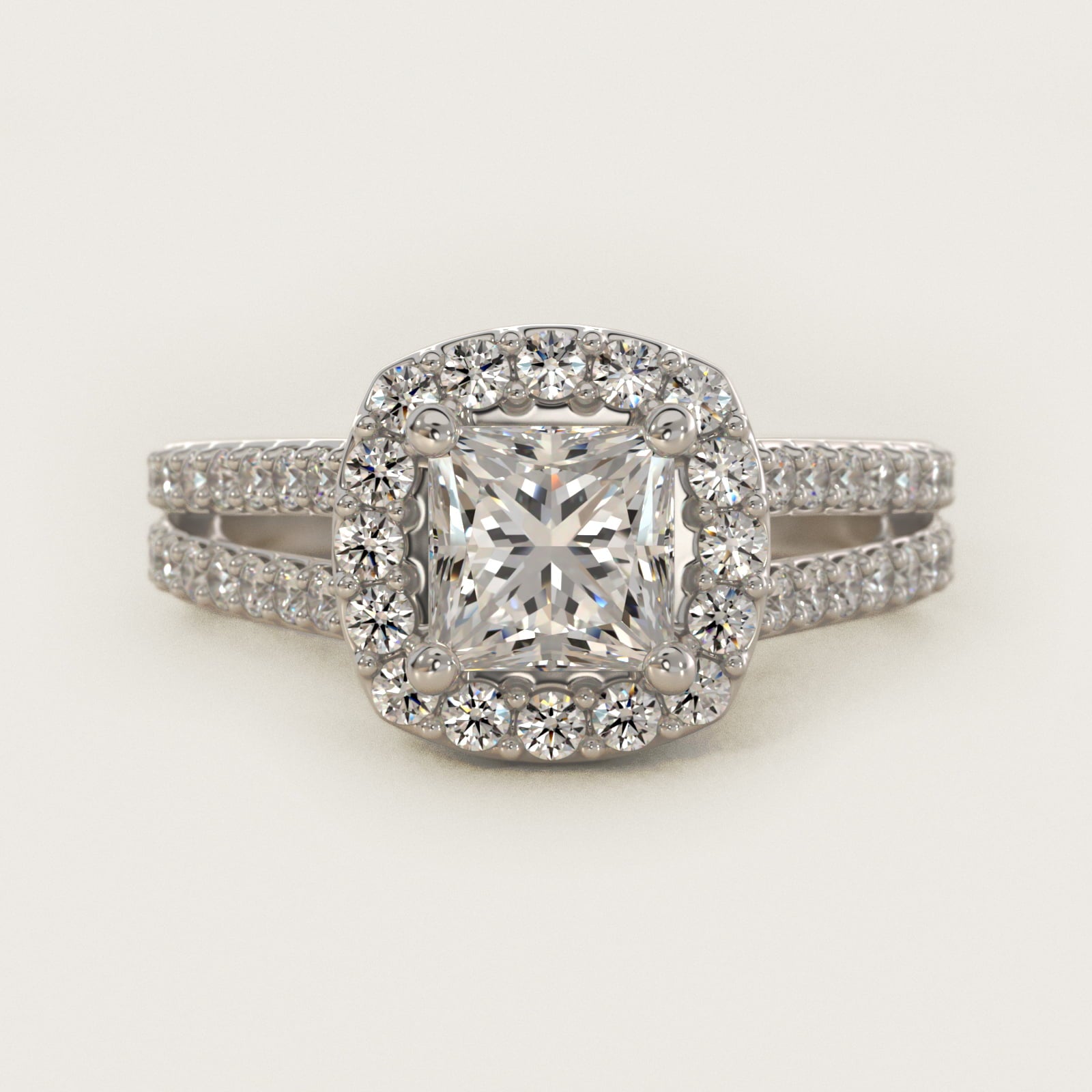 Split Shank Halo Diamond Engagement Ring in Platinum (3/8 ct. tw.) - Princess Center