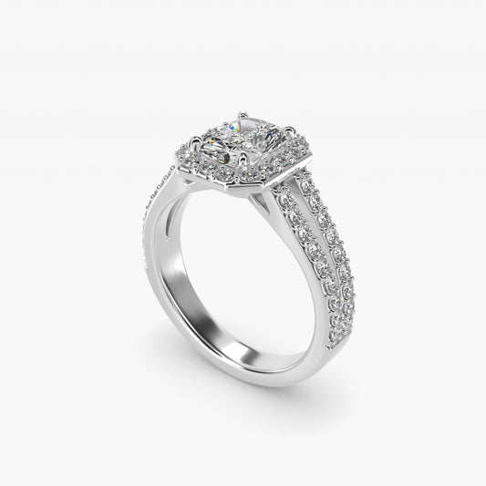 Split Shank Halo Diamond Engagement Ring in 14k White Gold (3/8 ct. tw.) - Radiant Center