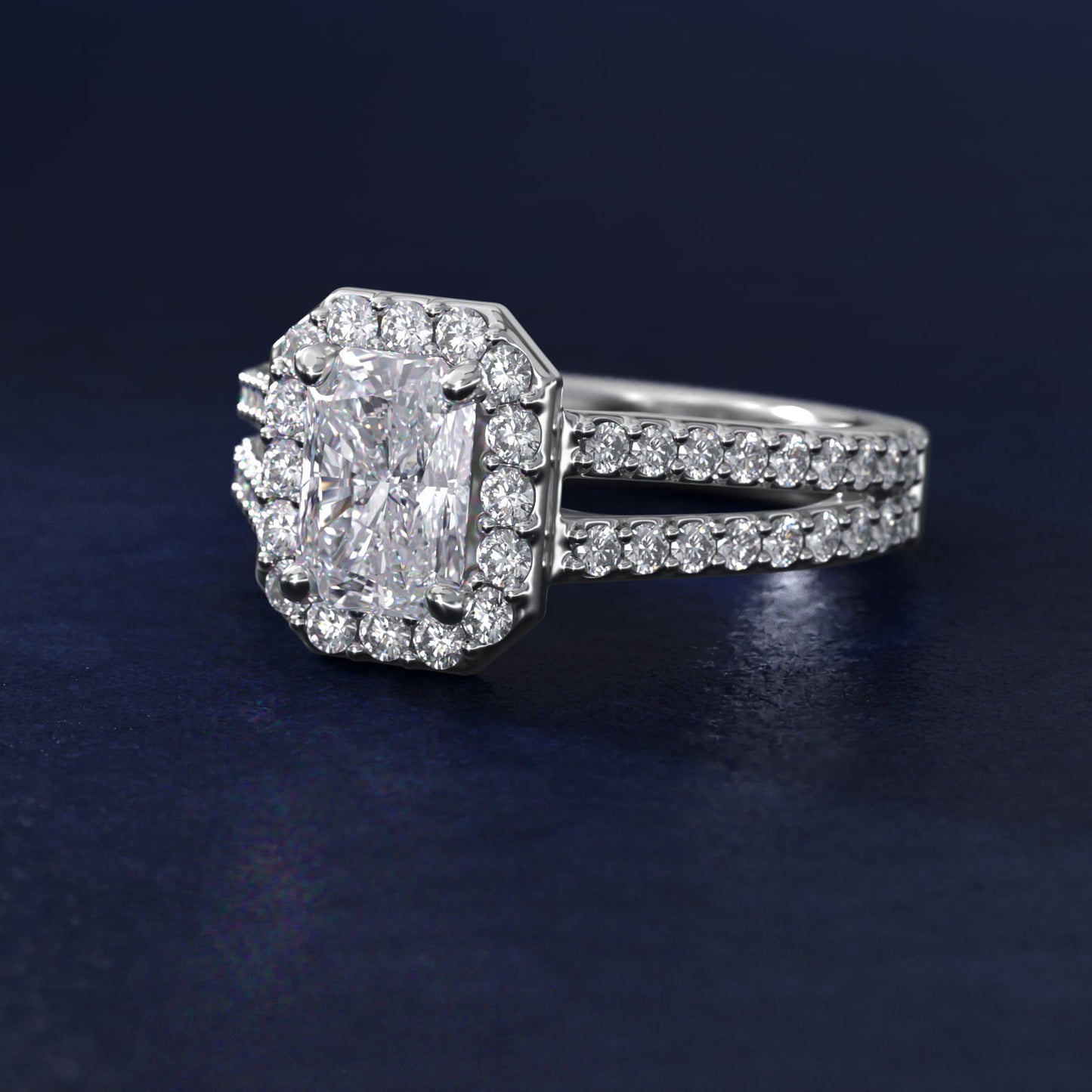 Split Shank Halo Diamond Engagement Ring in 14k White Gold (3/8 ct. tw.) - Radiant Center