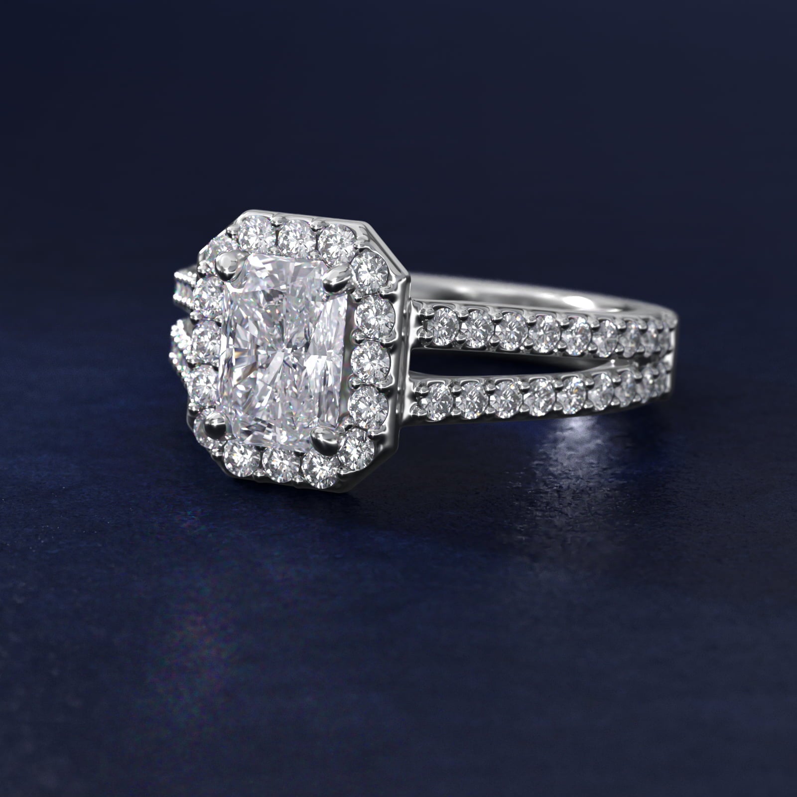 Split Shank Halo Diamond Engagement Ring in 14k White Gold (3/8 ct. tw.) - Radiant Center