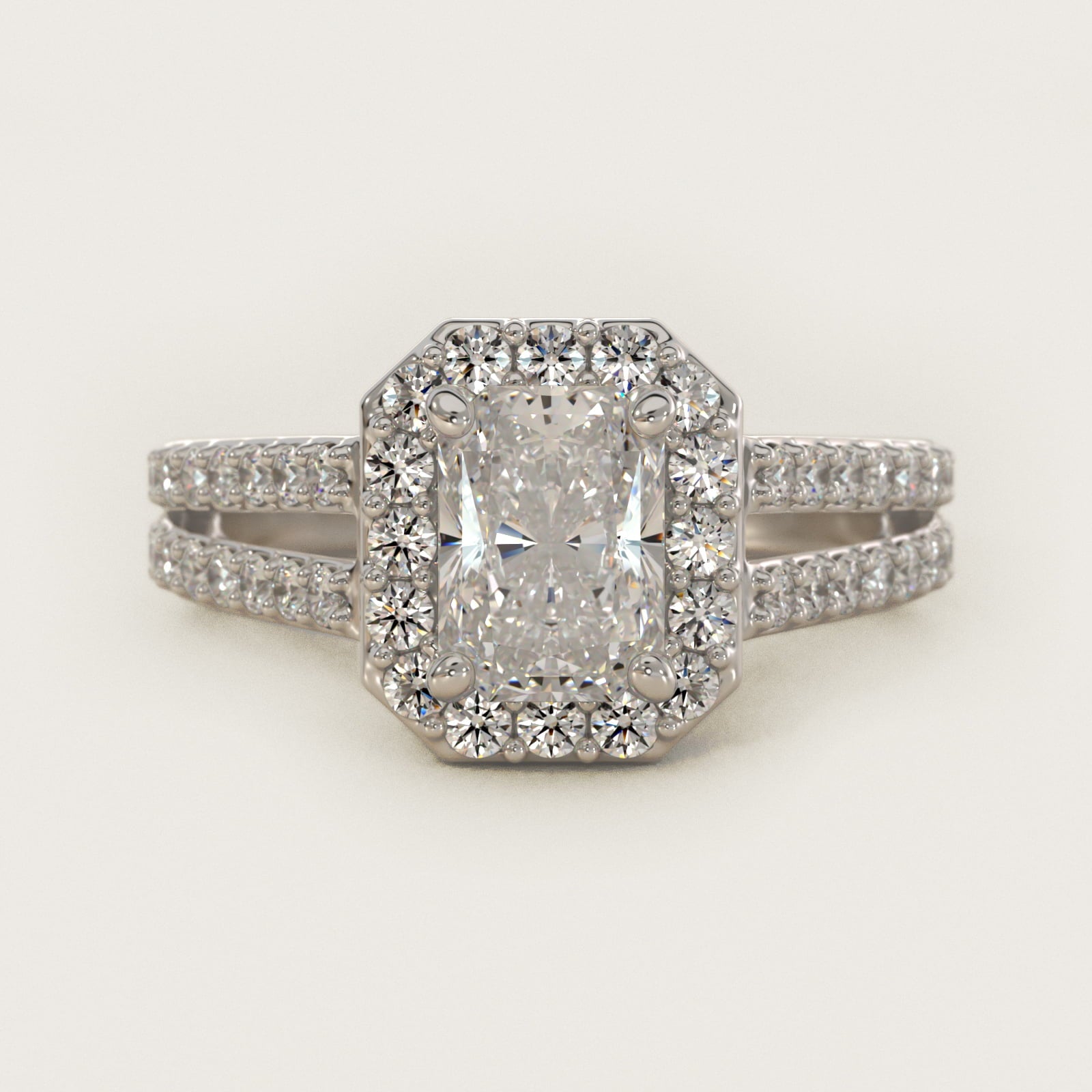 Split Shank Halo Diamond Engagement Ring in 14k White Gold (3/8 ct. tw.) - Radiant Center