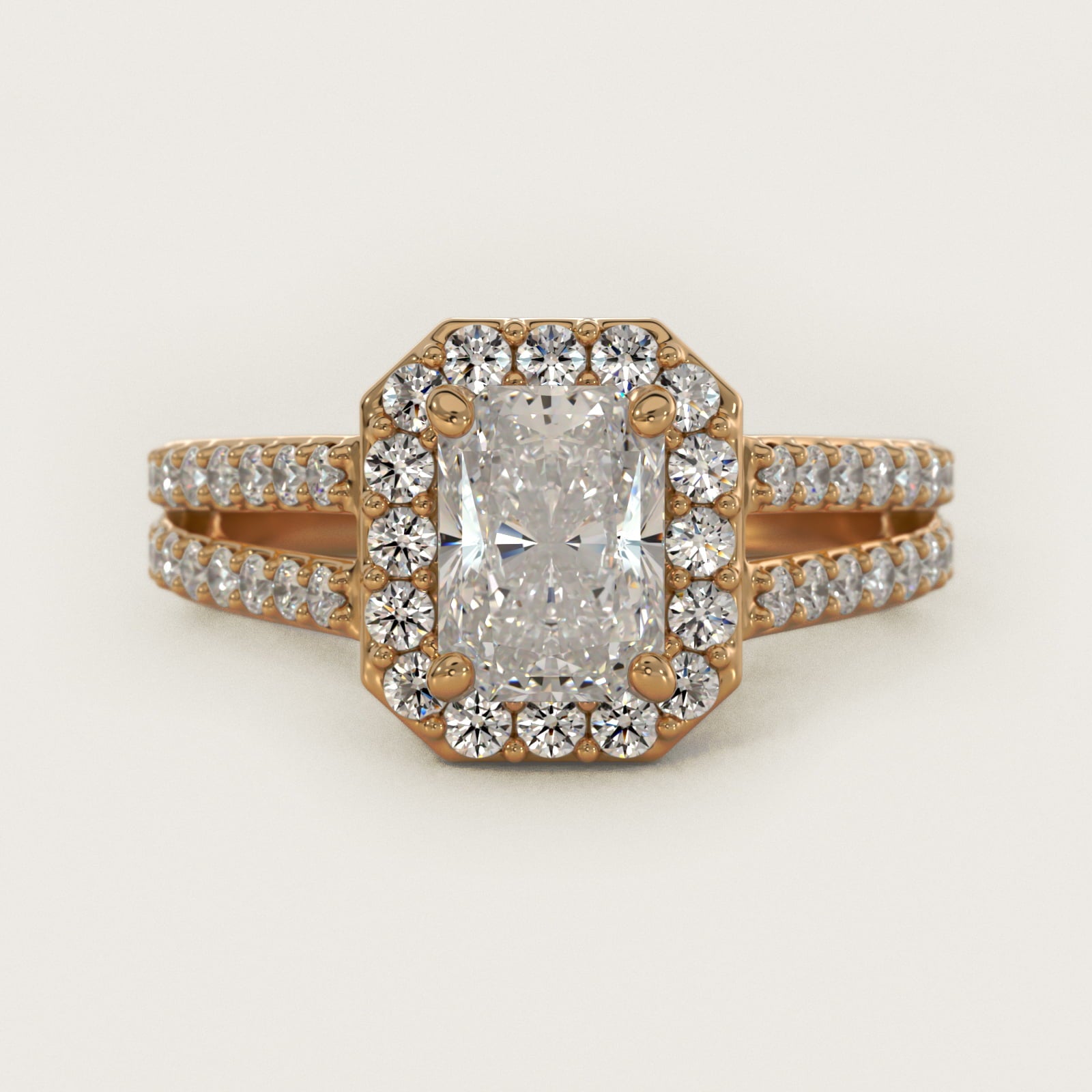 Split Shank Halo Diamond Engagement Ring in 18k Yellow Gold (3/8 ct. tw.) - Radiant Center