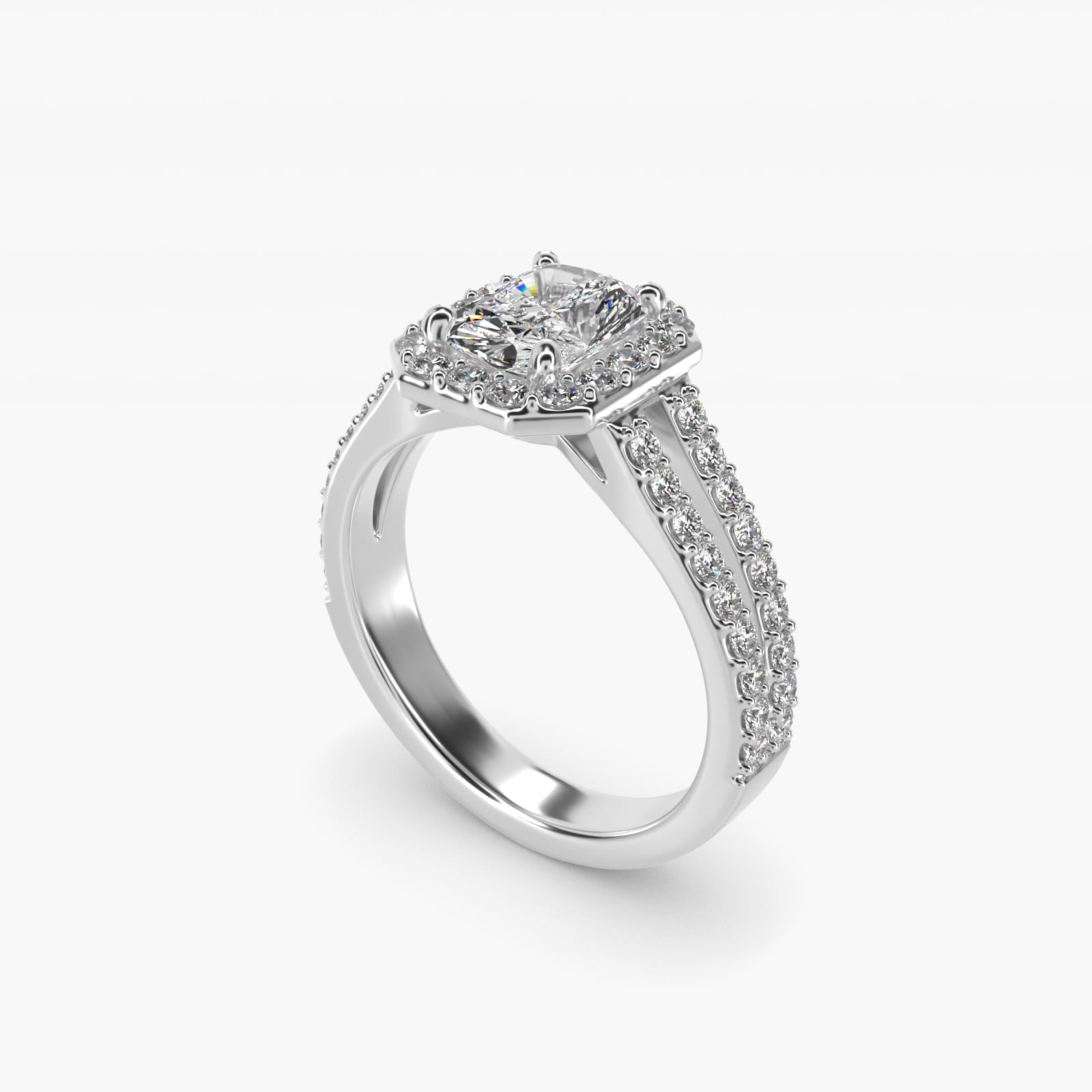 Split Shank Halo Diamond Engagement Ring in Platinum (3/8 ct. tw.) - Radiant Center