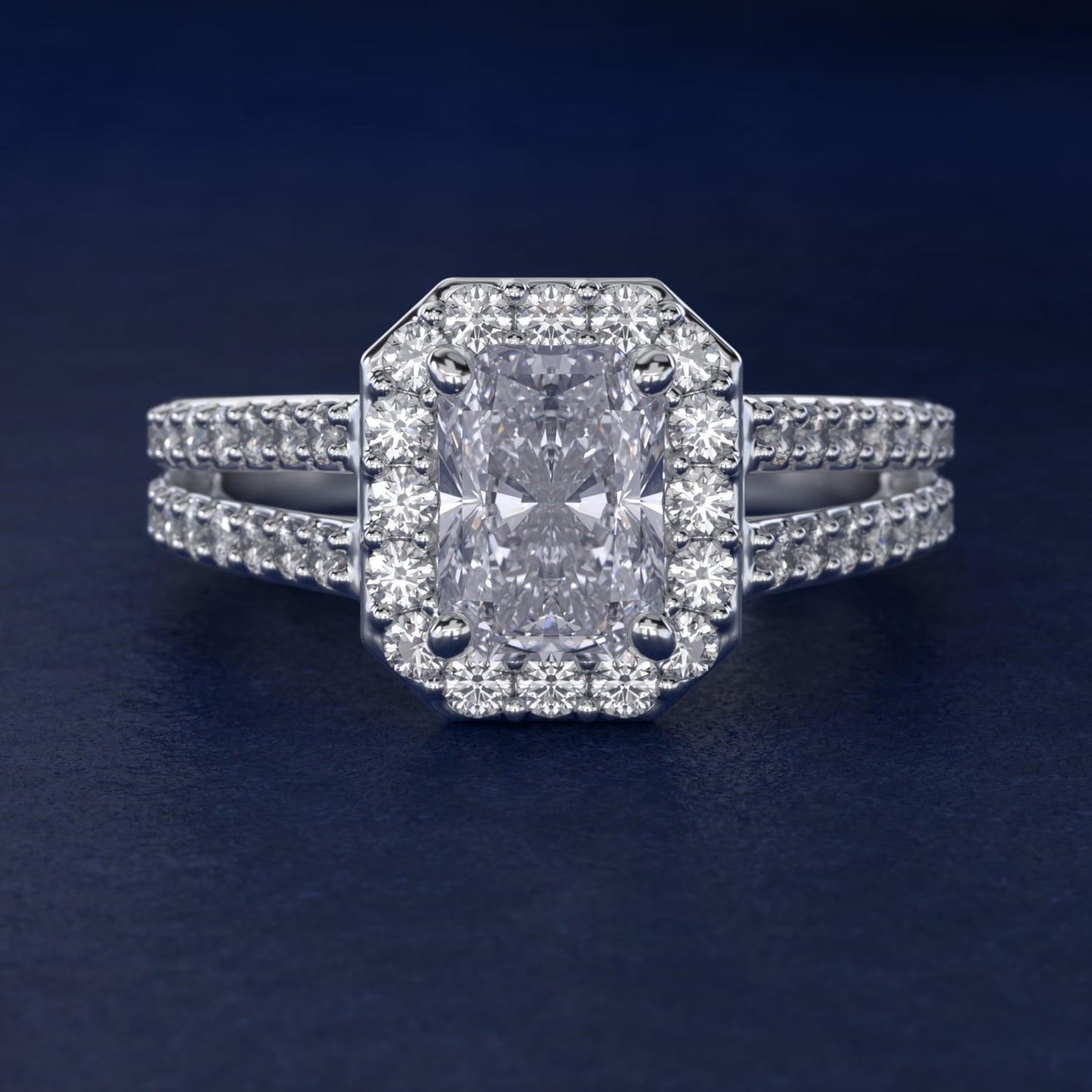 Split Shank Halo Diamond Engagement Ring in Platinum (3/8 ct. tw.) - Radiant Center