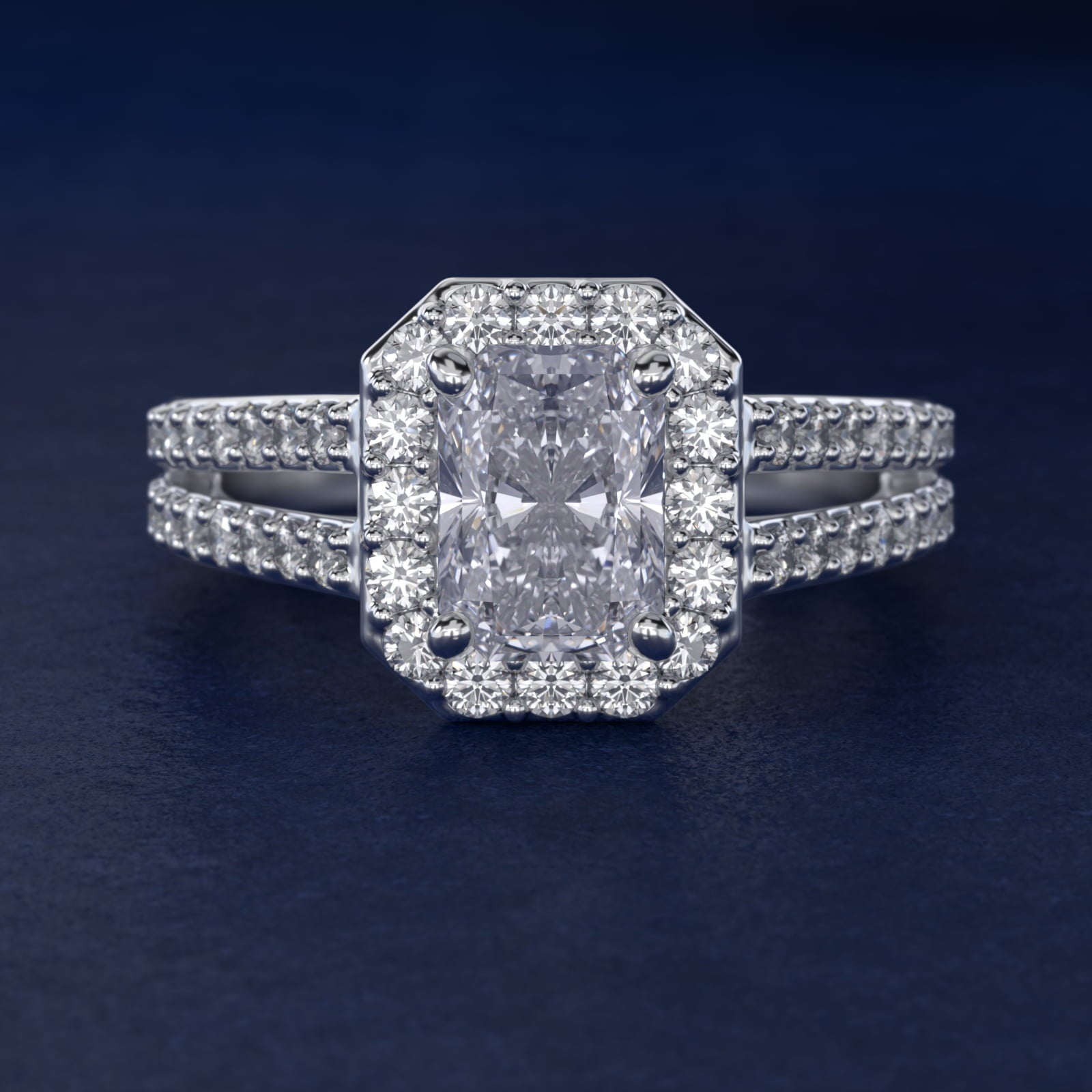 Split Shank Halo Diamond Engagement Ring in Platinum (3/8 ct. tw.) - Radiant Center