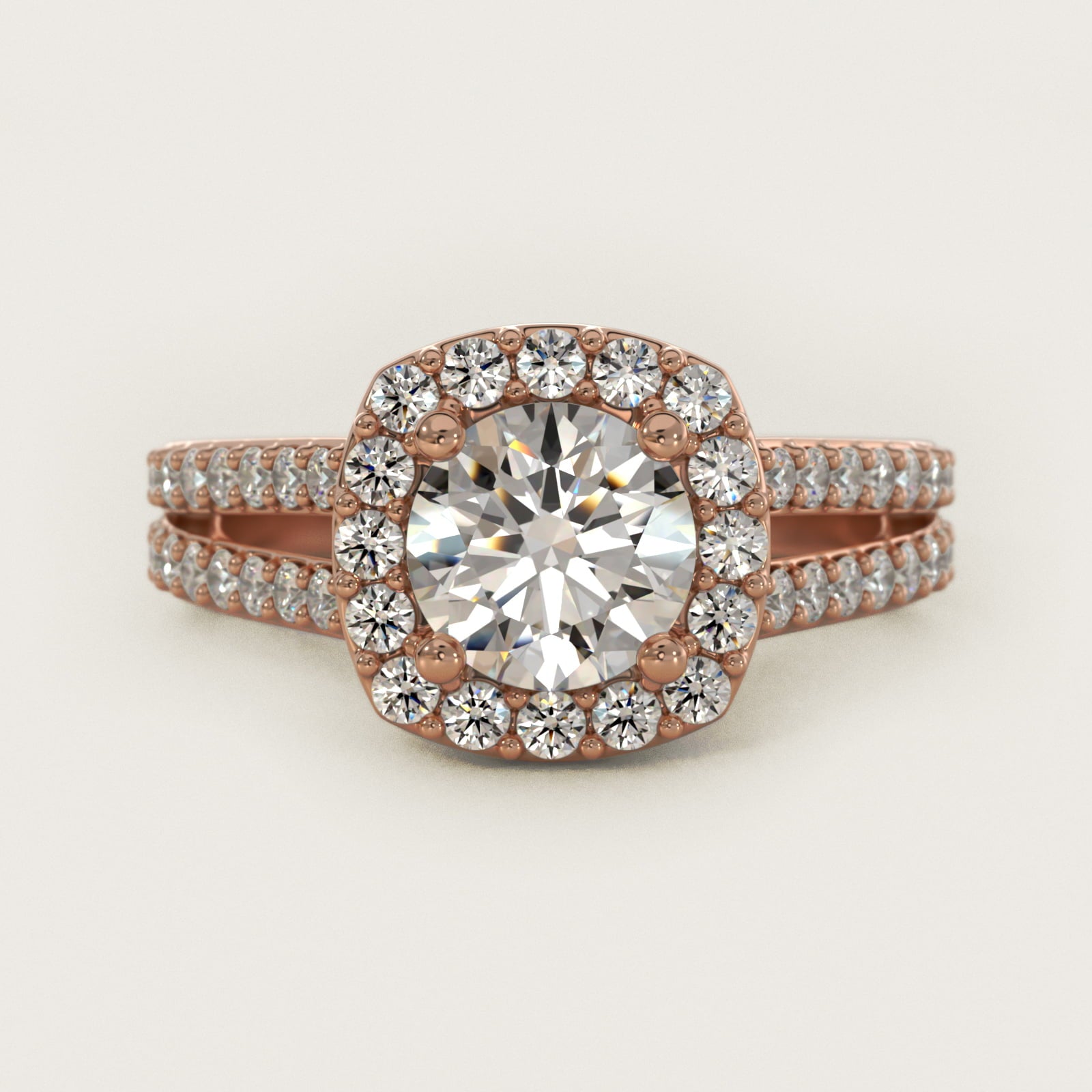 Split Shank Halo Diamond Engagement Ring in 14k Rose Gold (3/8 ct. tw.) - Round Center