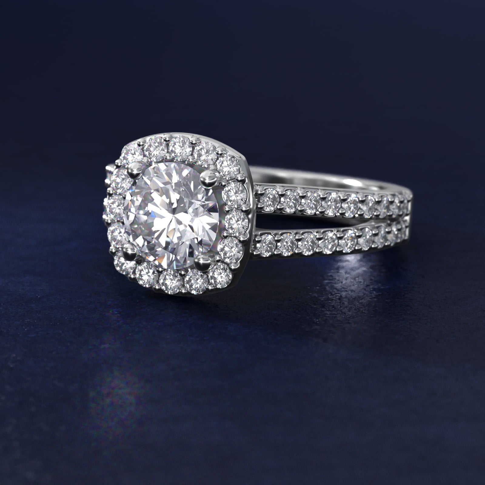 Split Shank Halo Diamond Engagement Ring in 14k White Gold (3/8 ct. tw.) - Round Center