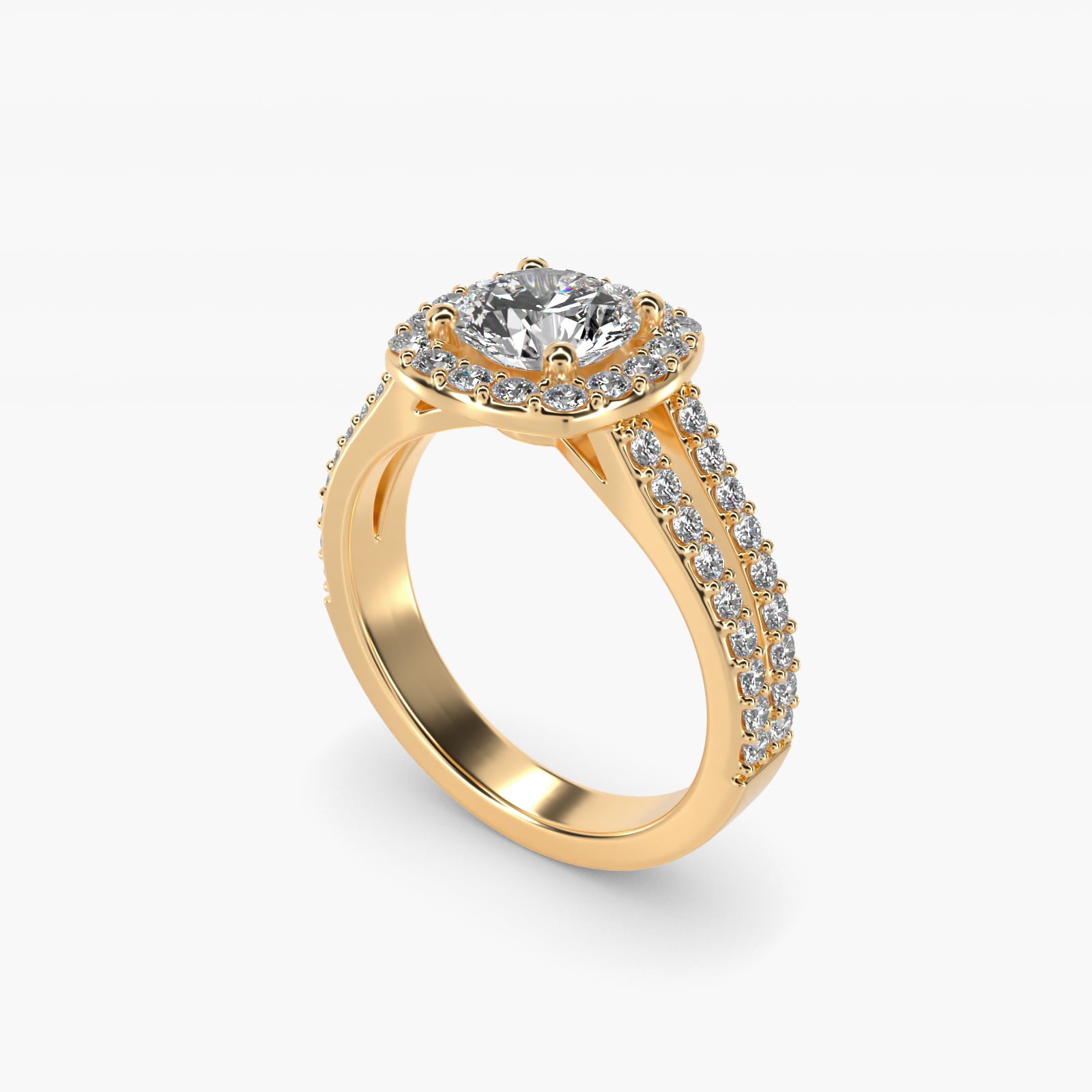 Split Shank Halo Diamond Engagement Ring in 14K Yellow Gold (3/8 ct. tw.) - Round Center