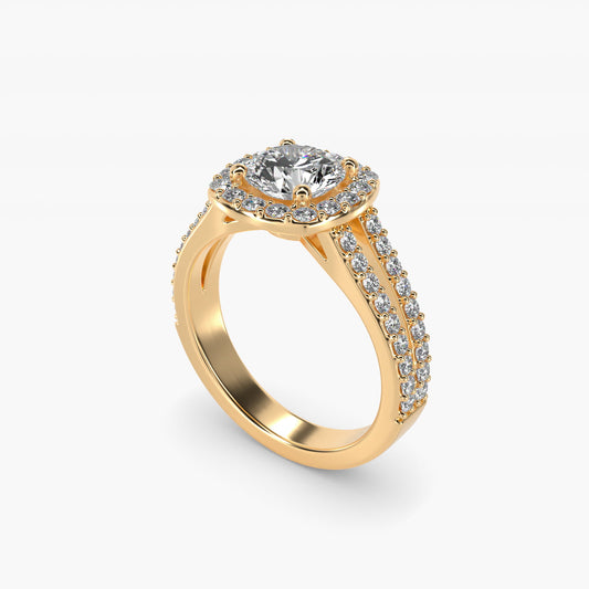 Split Shank Halo Diamond Engagement Ring in 14K Yellow Gold (3/8 ct. tw.) - Round Center