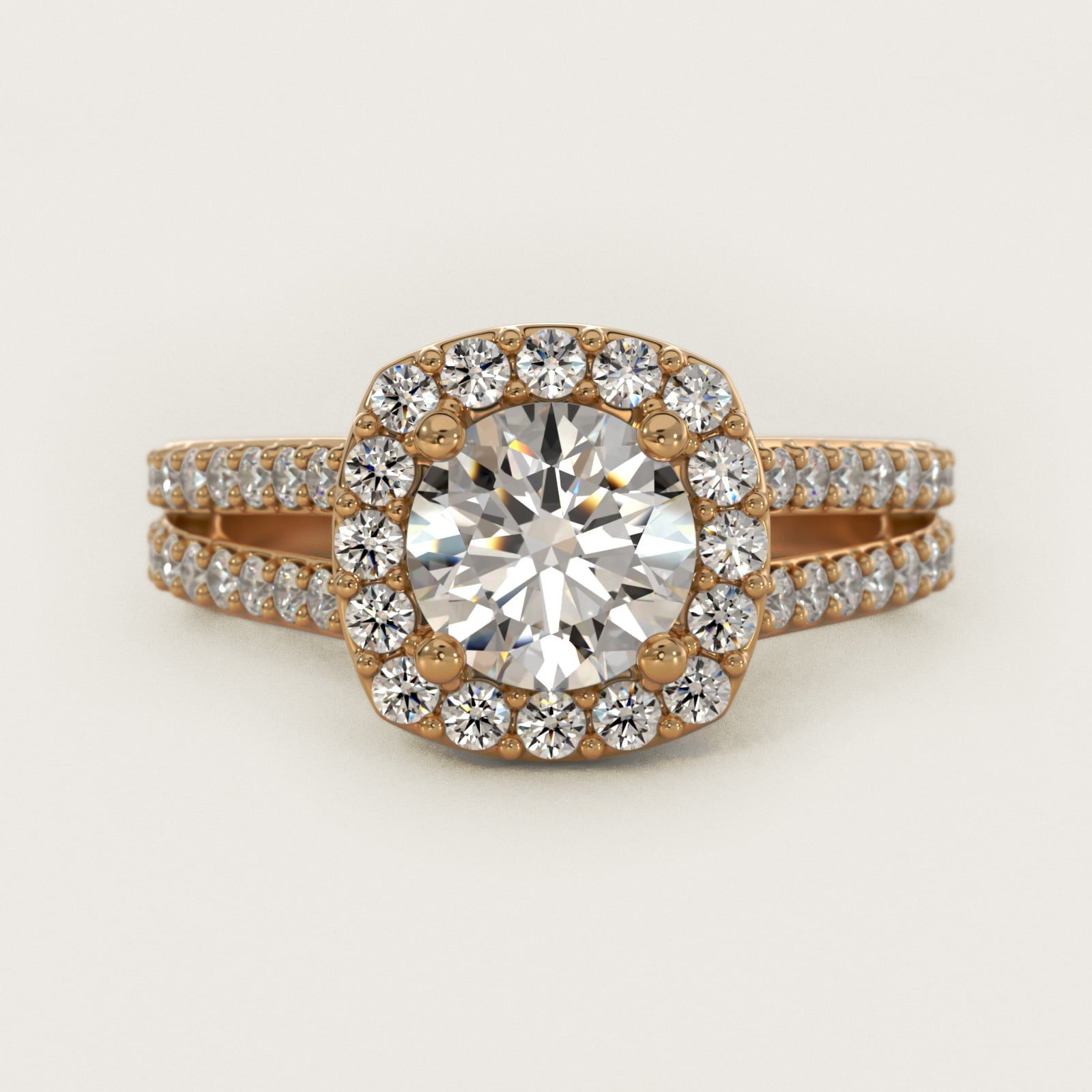 Split Shank Halo Diamond Engagement Ring in 18k Yellow Gold (3/8 ct. tw.) - Round Center