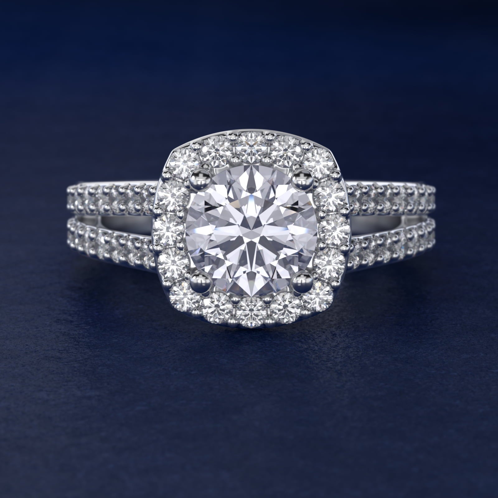 Split Shank Halo Diamond Engagement Ring in Platinum (3/8 ct. tw.) - Round Center