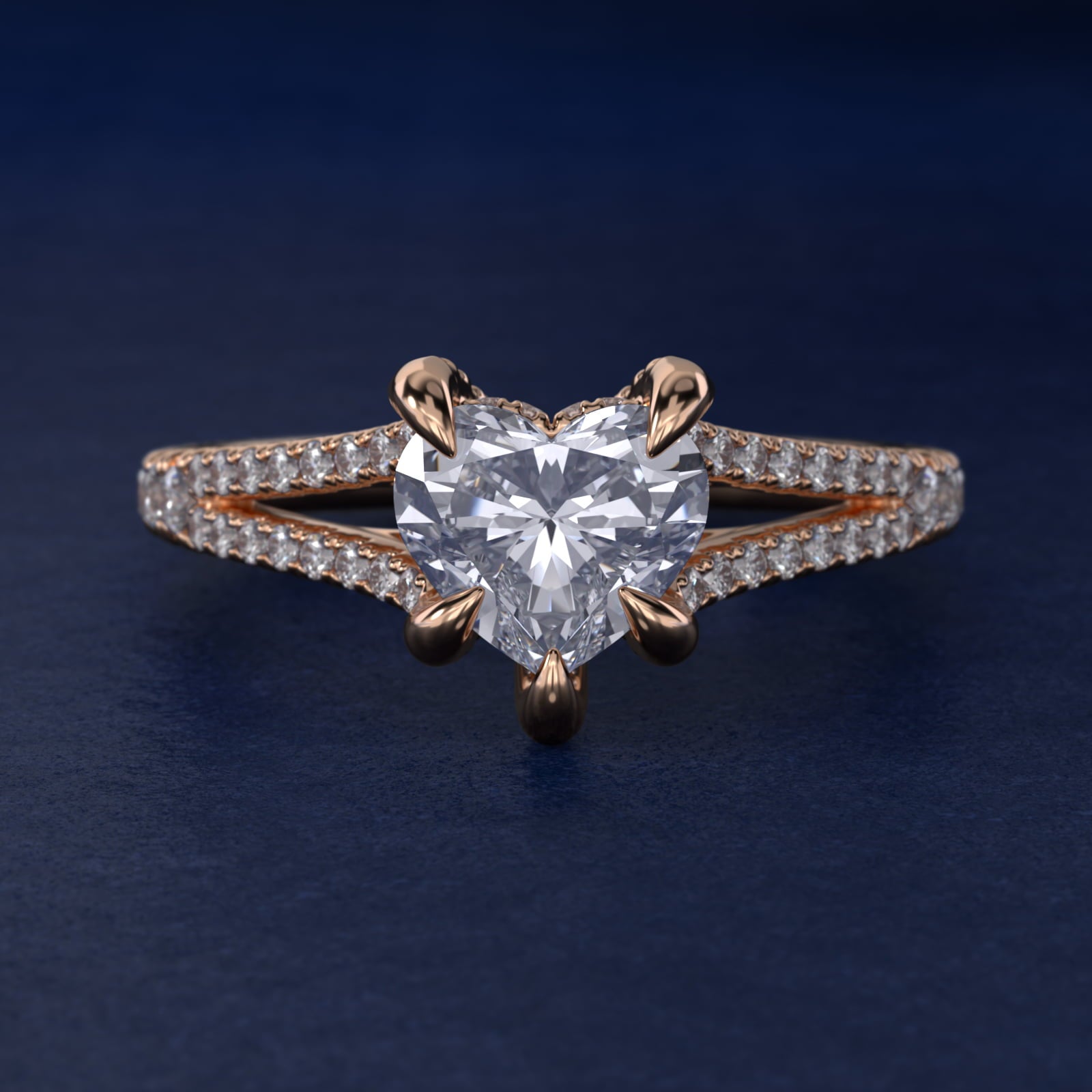 Split-Shank Diamond Engagement Ring in 18k Rose Gold - Heart Center