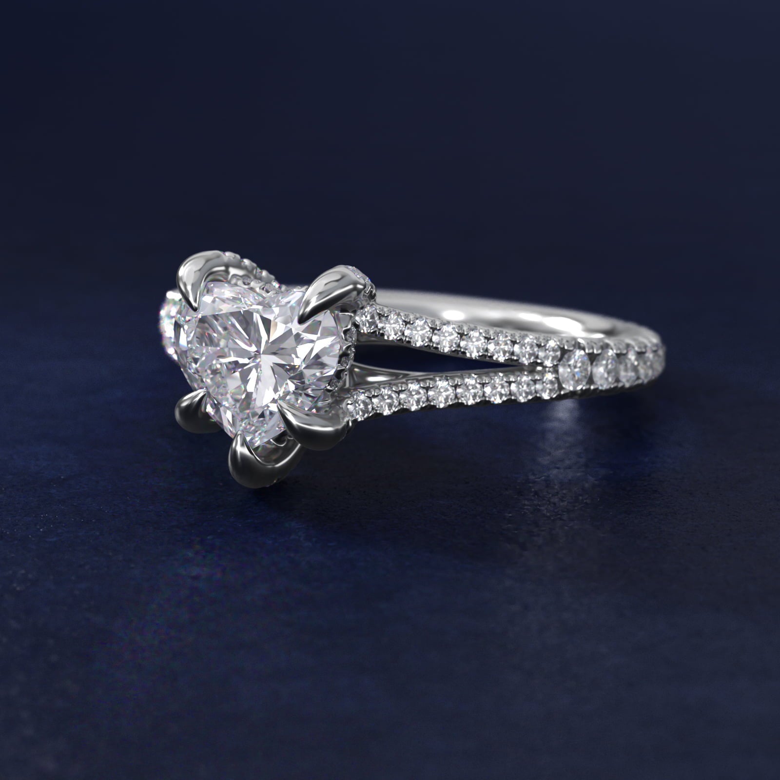 Split-Shank Diamond Engagement Ring in 18k White Gold - Heart Center