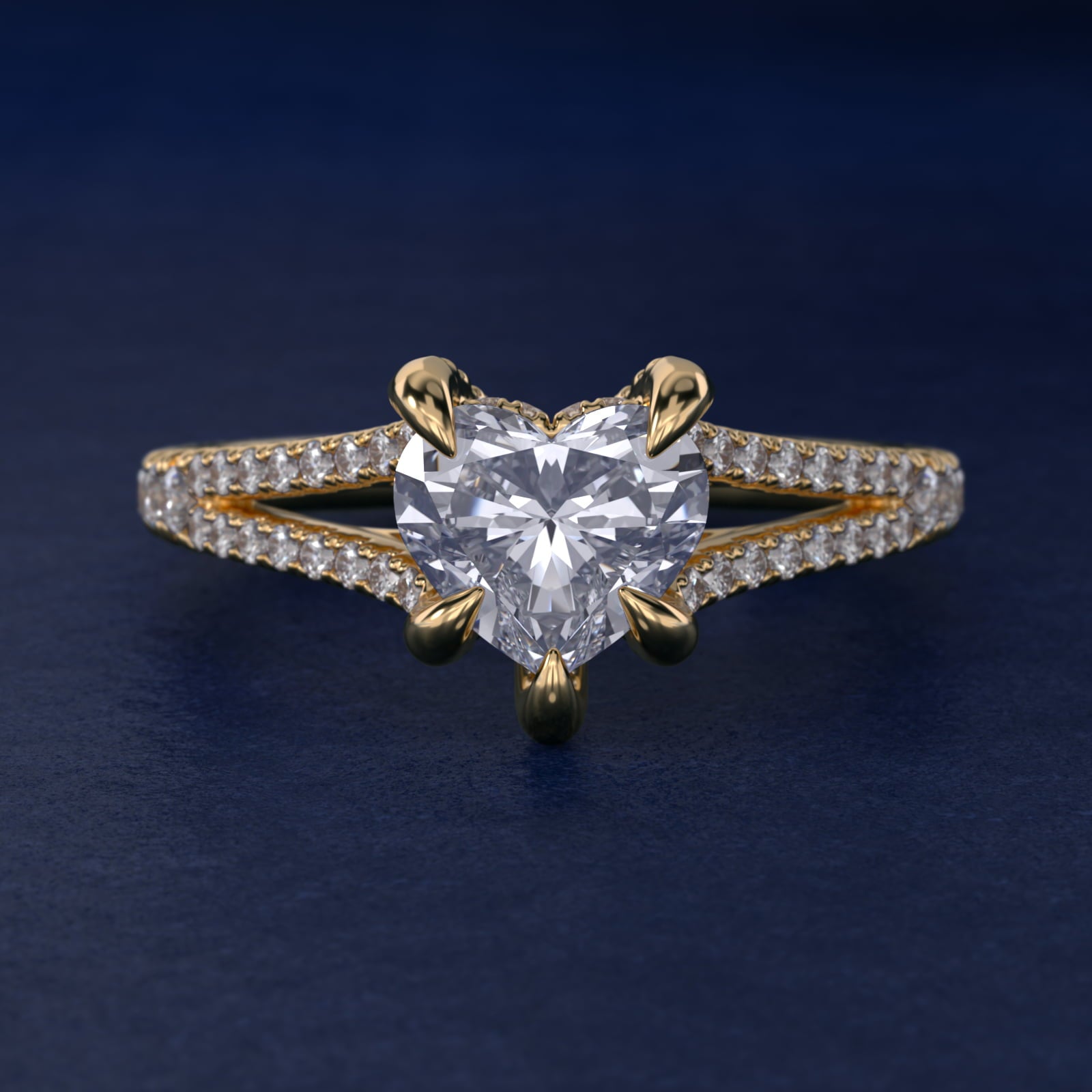 Split-Shank Diamond Engagement Ring in 18k Yellow Gold - Heart Center