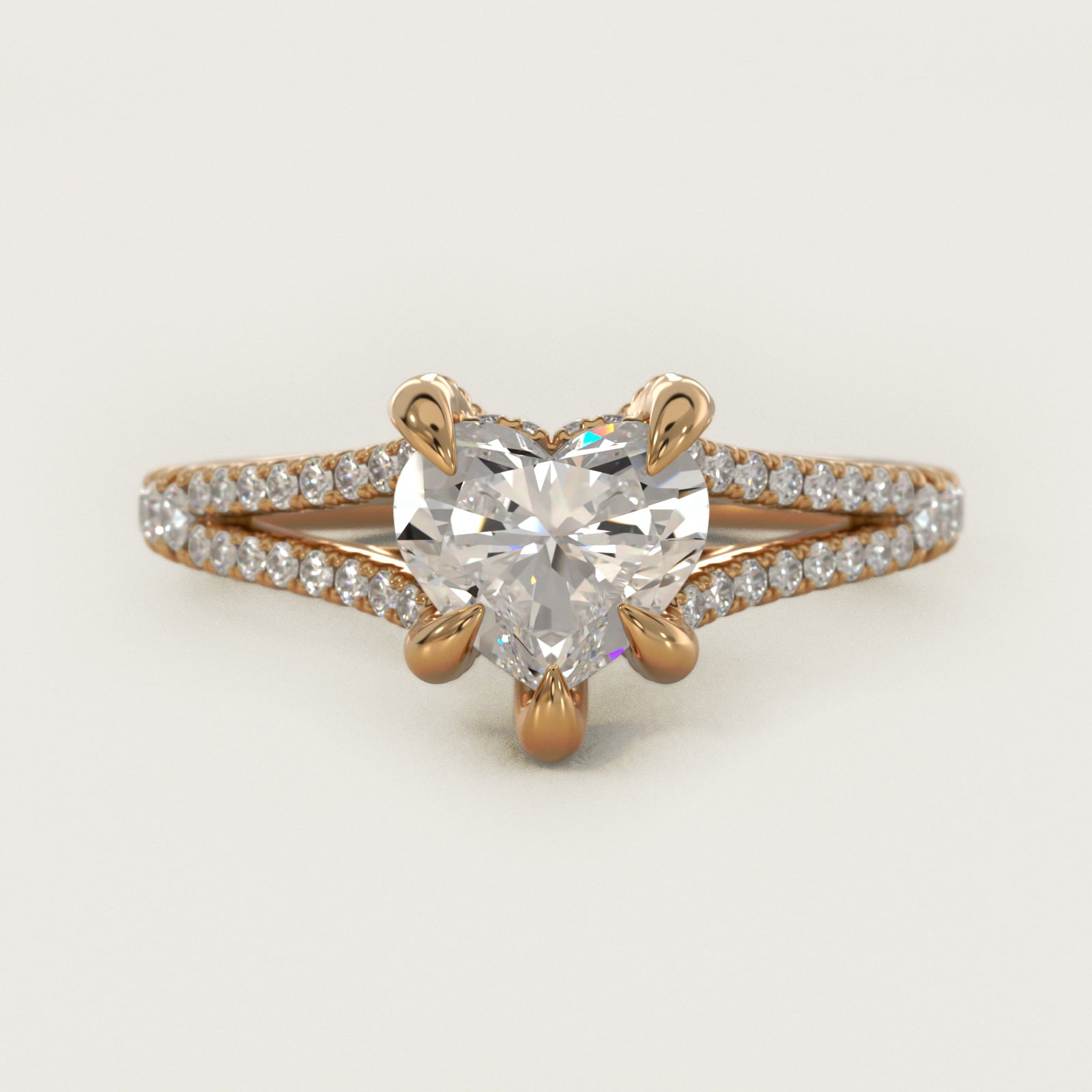 Split-Shank Diamond Engagement Ring in 14K Yellow Gold - Heart Center