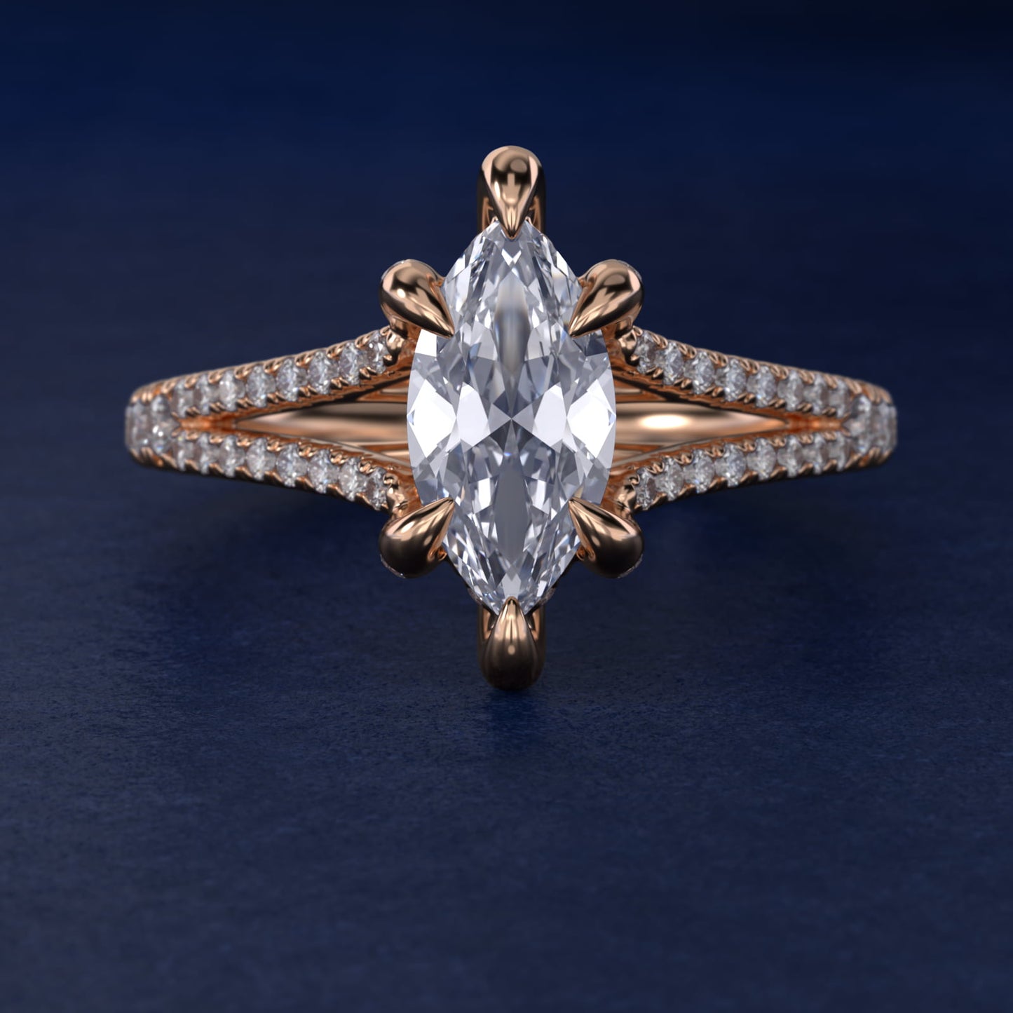 Split-Shank Diamond Engagement Ring in 14k Rose Gold - Marquise Center