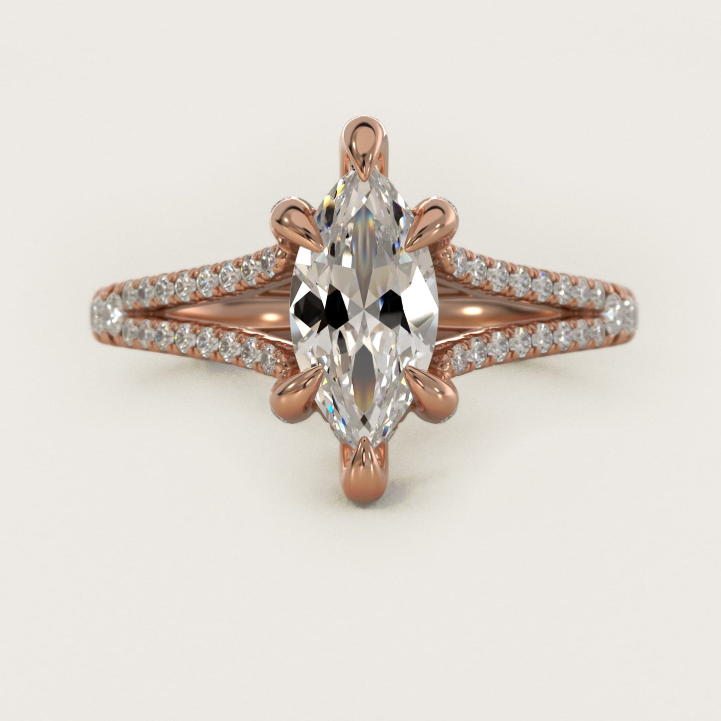 Split-Shank Diamond Engagement Ring in 14k Rose Gold - Marquise Center