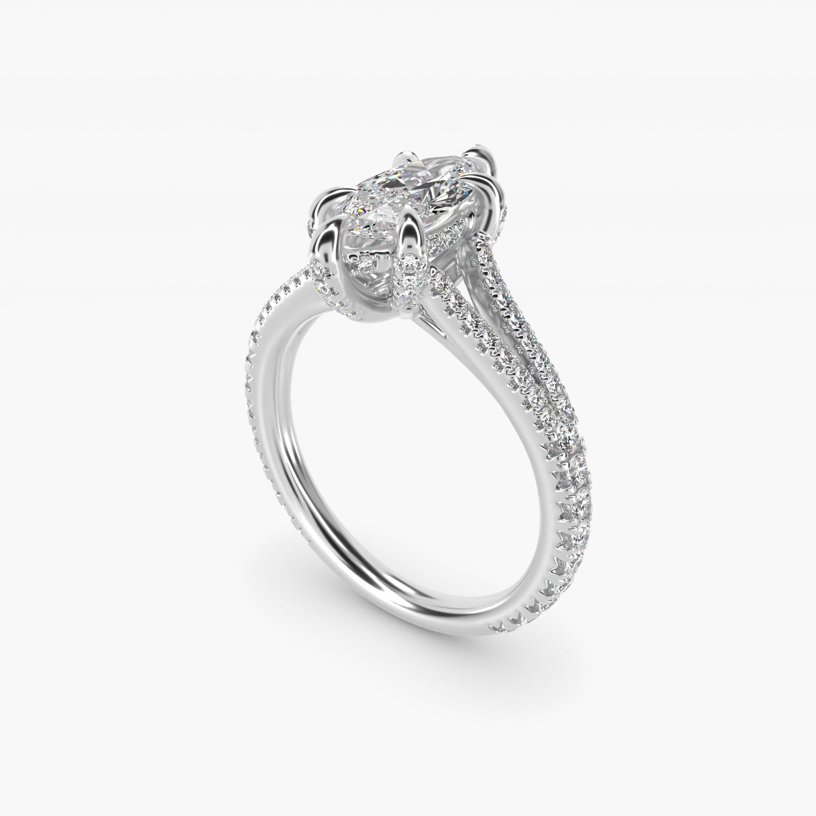 Split-Shank Diamond Engagement Ring in 18k White Gold - Marquise Center