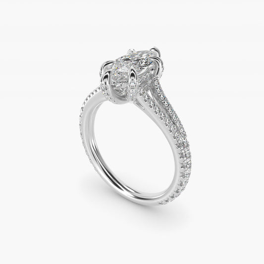 Split-Shank Diamond Engagement Ring in 18k White Gold - Marquise Center