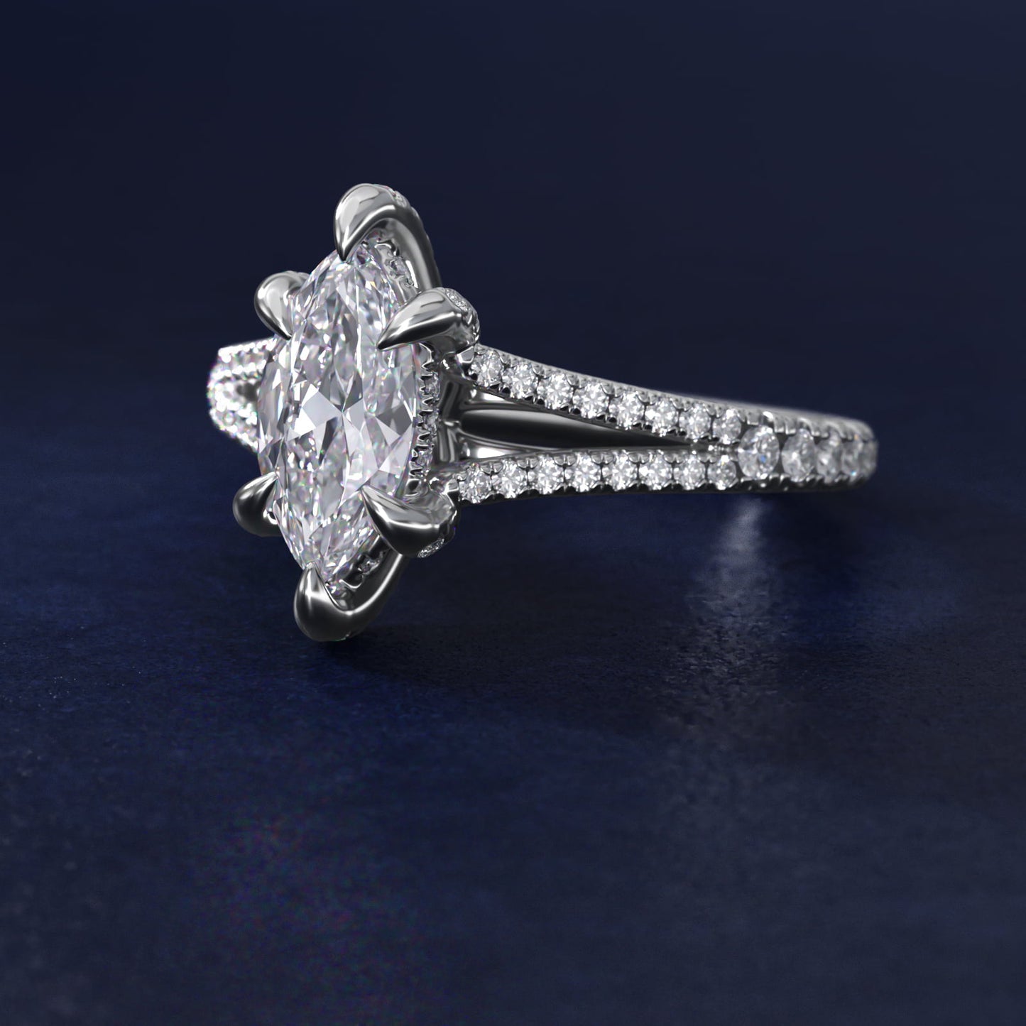 Split-Shank Diamond Engagement Ring in 18k White Gold - Marquise Center