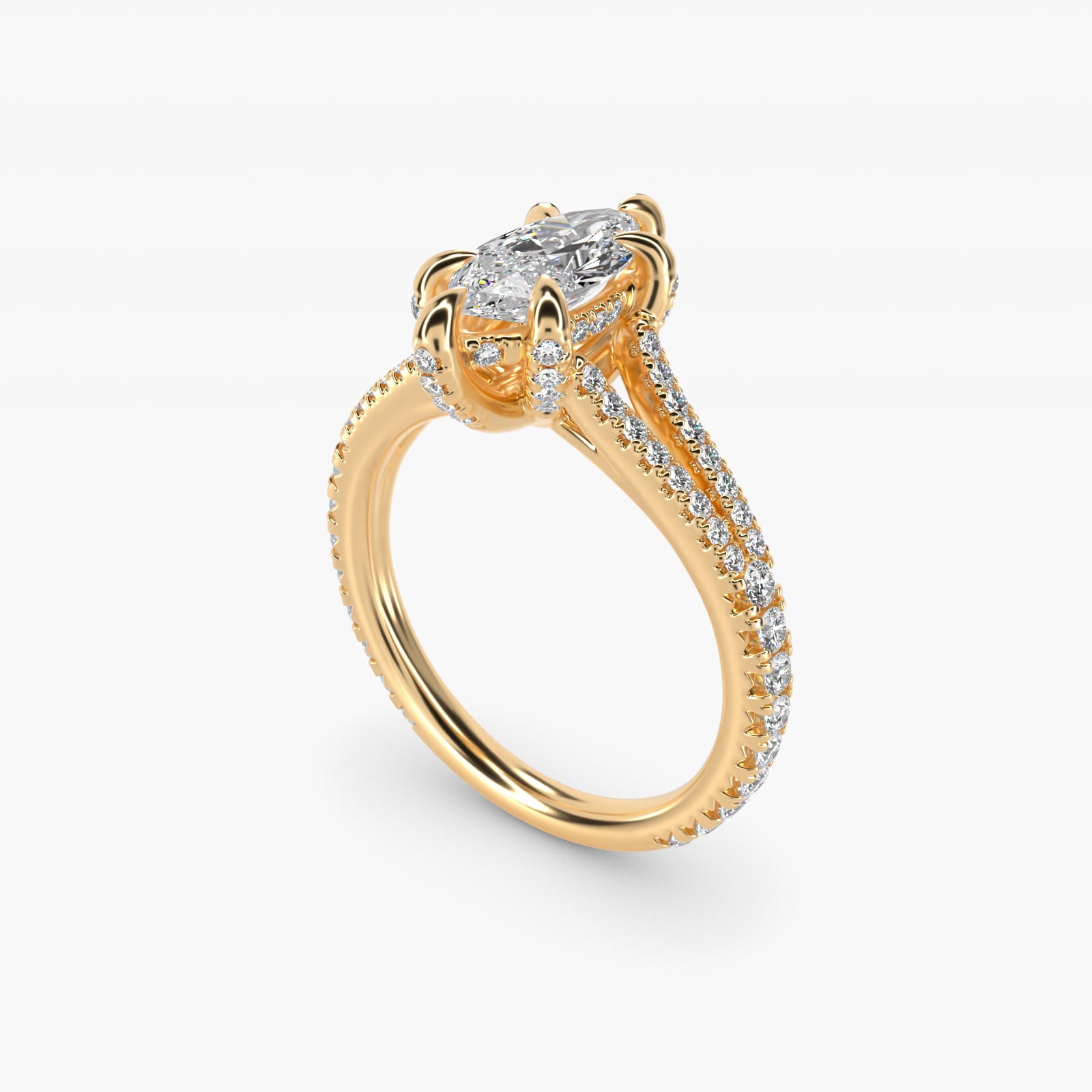 Split-Shank Diamond Engagement Ring in 18k Yellow Gold - Marquise Center