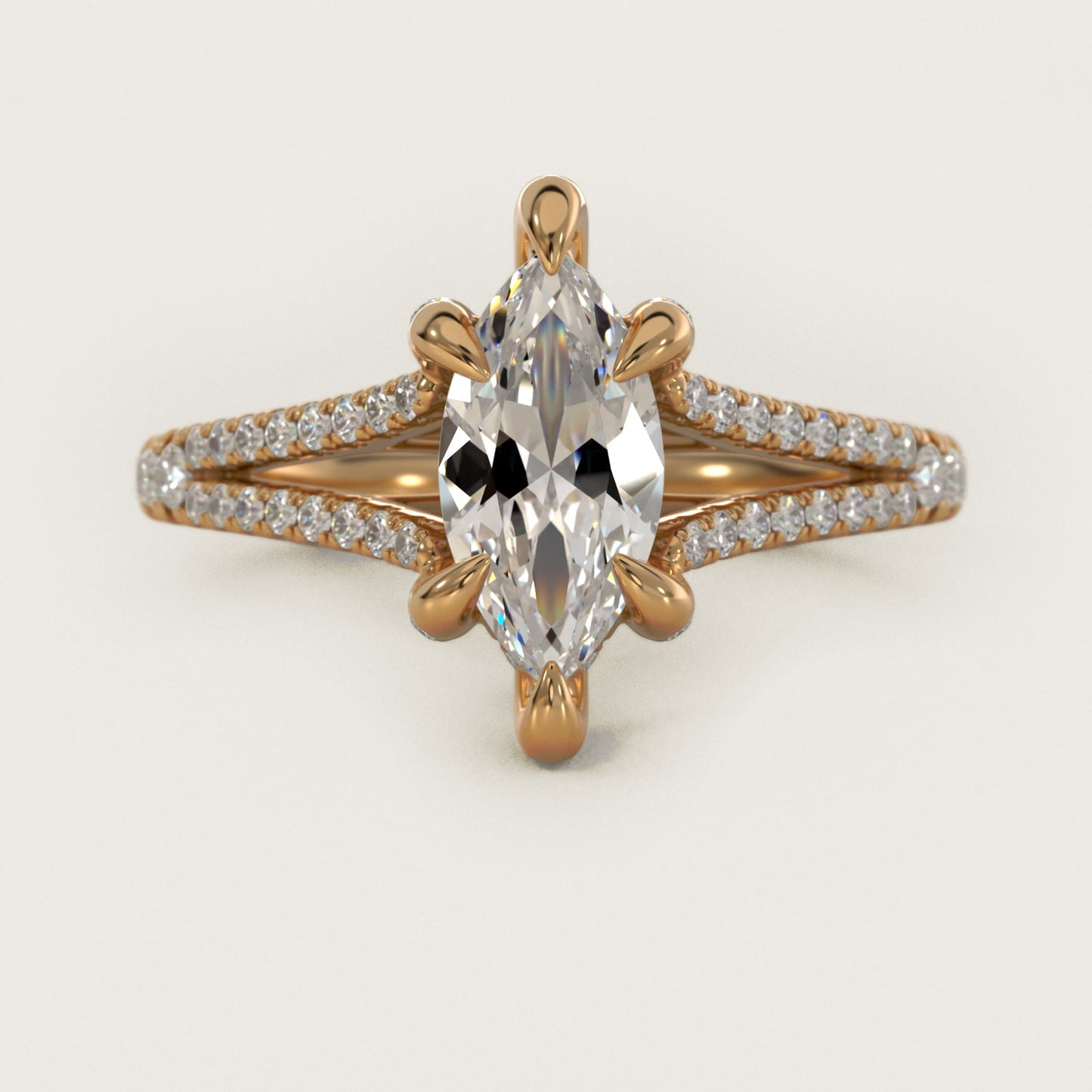 Split-Shank Diamond Engagement Ring in 14K Yellow Gold - Marquise Center