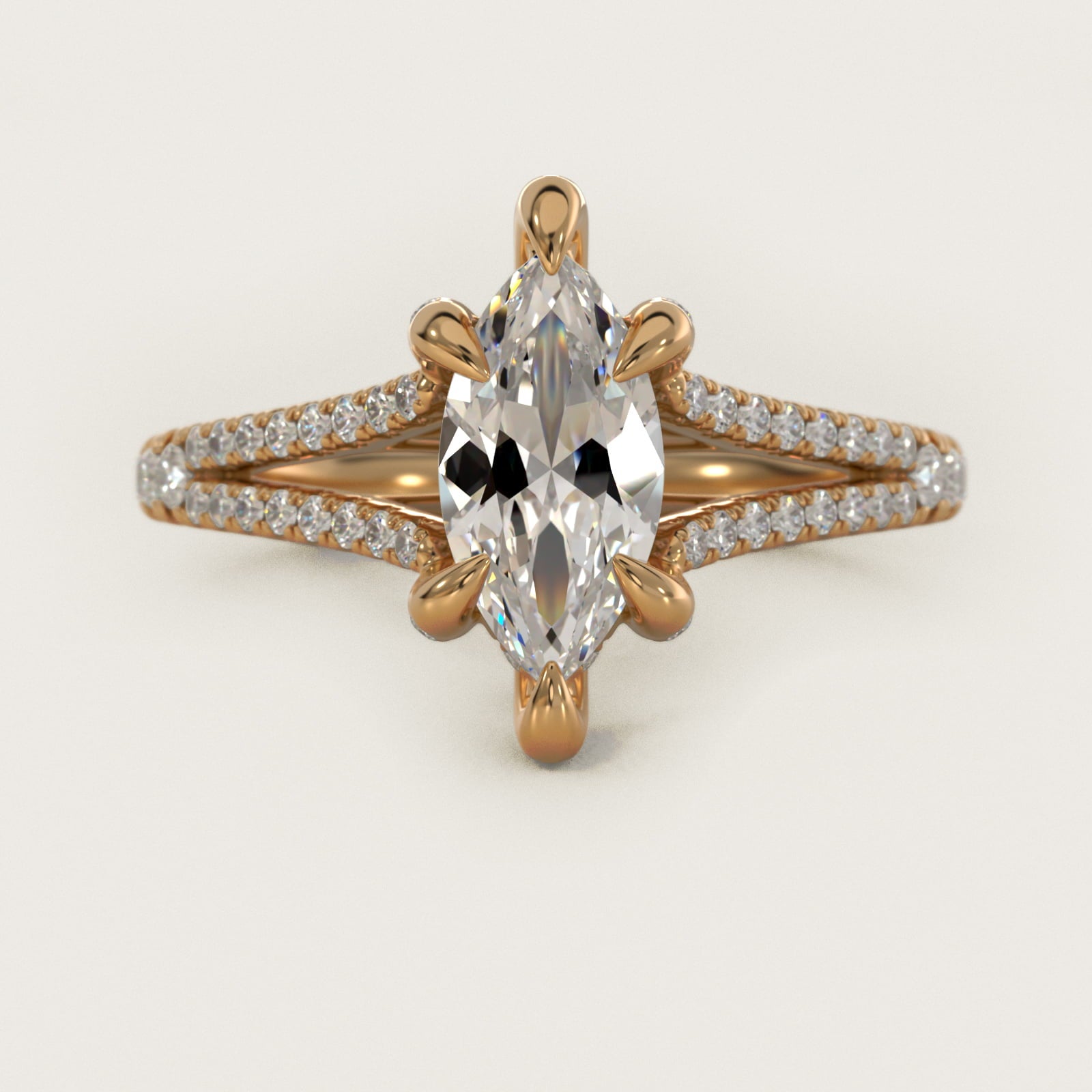 Split-Shank Diamond Engagement Ring in 18k Yellow Gold - Marquise Center
