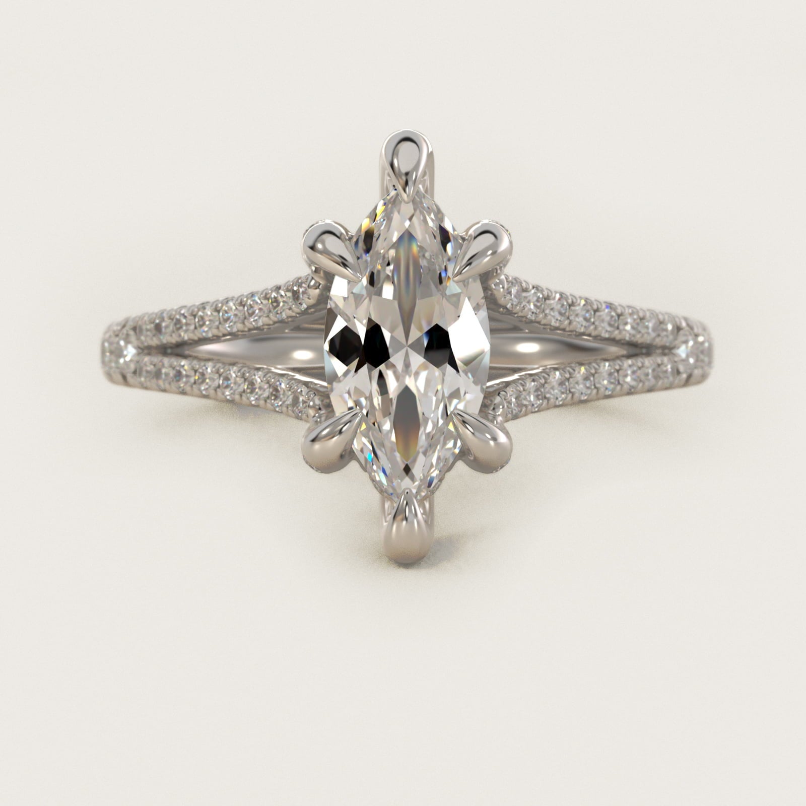 Split-Shank Diamond Engagement Ring in Platinum - Marquise Center